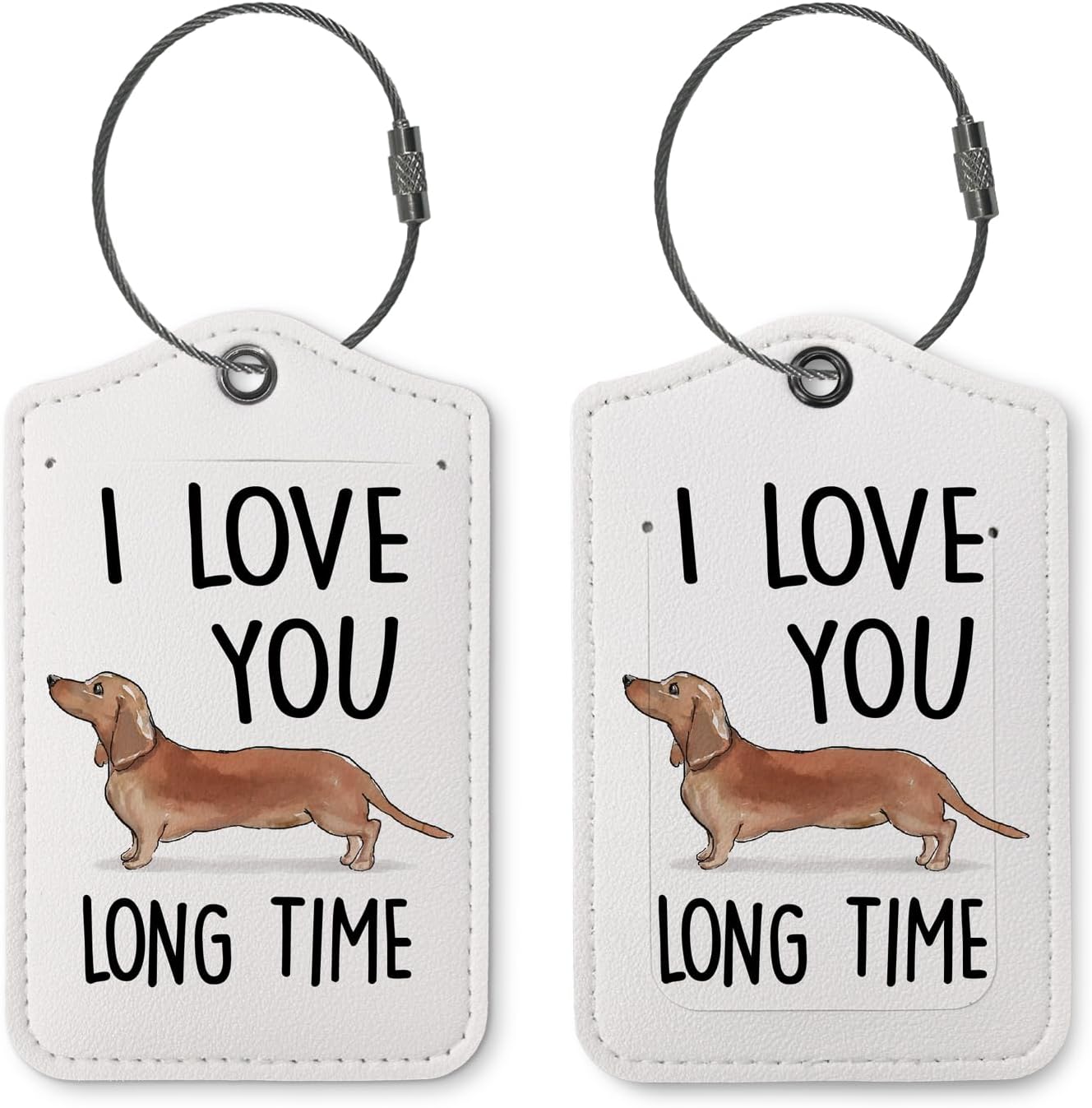 Dog Luggage Tags for Suitcases,Funny Dachshund 2 Pack Travel Suitcase Tags,Traveling Accessories,Baggage Tag Label with Steel Loop,Dog Lovers Couples Gifts,I Love You Long Time