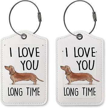 Dog Luggage Tags for Suitcases,Funny Dachshund 2 Pack Travel Suitcase Tags,Traveling Accessories,Baggage Tag Label with Steel Loop,Dog Lovers Couples Gifts,I Love You Long Time