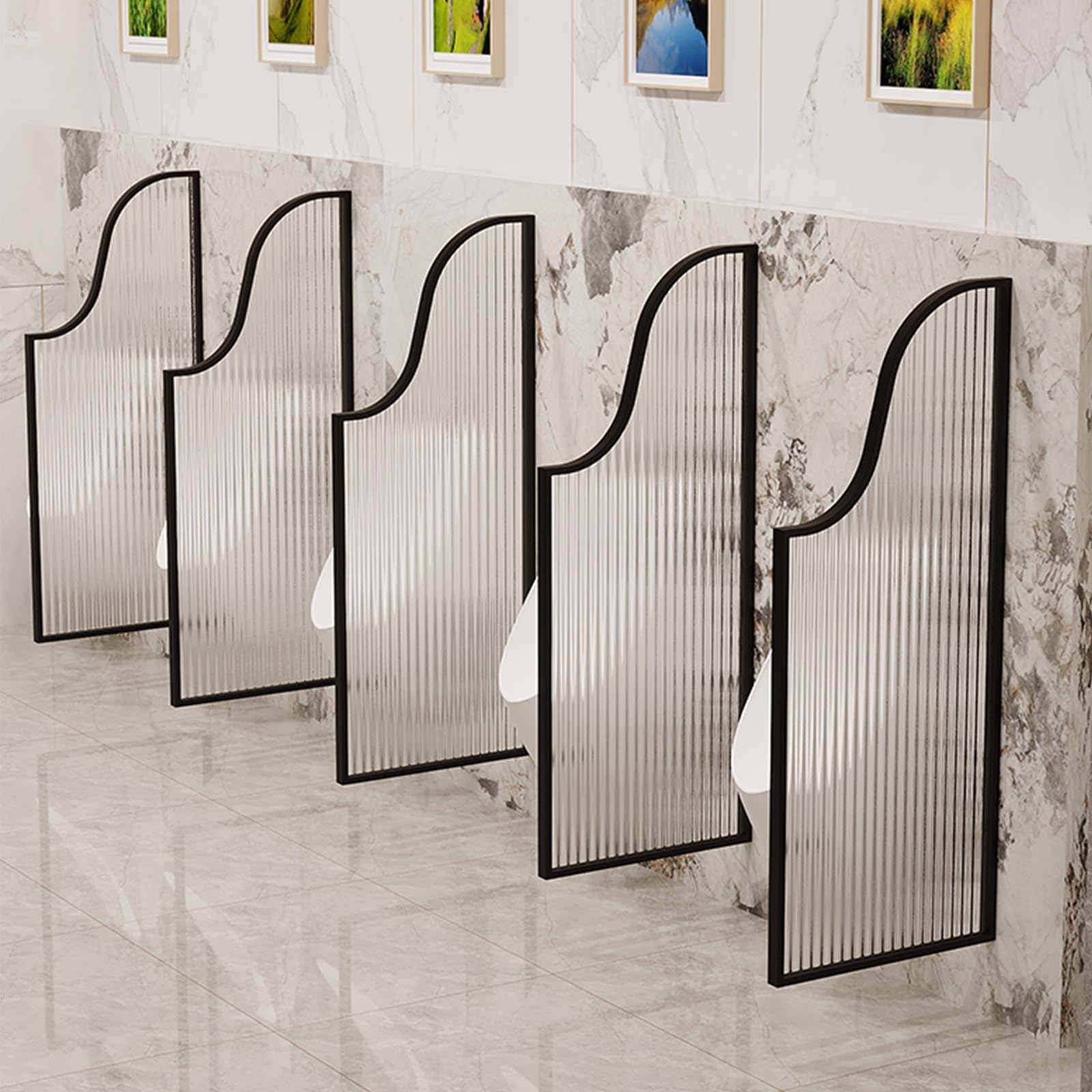 GTHTUHFD Urinal Partition Divider, Tempered Glass Privacy Screen For Public Restrooms, Wall-Mounted Urinal Screen, Concealed Toilet Partition Accessories,Black-4pcs