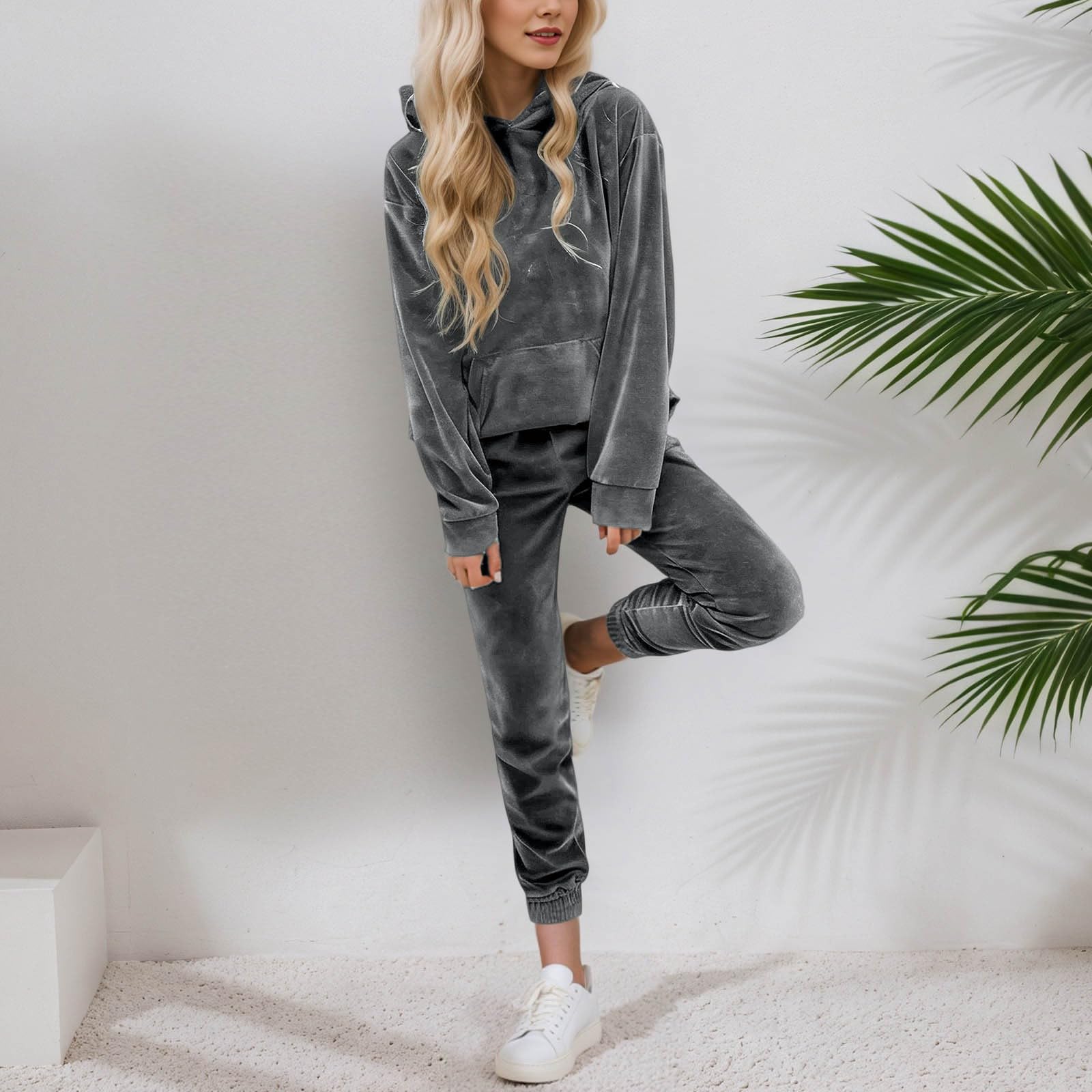Generisch Tuta da jogging da donna, oversize, in due pezzi, morbida, comoda, casual, per l'autunno, set sportivo