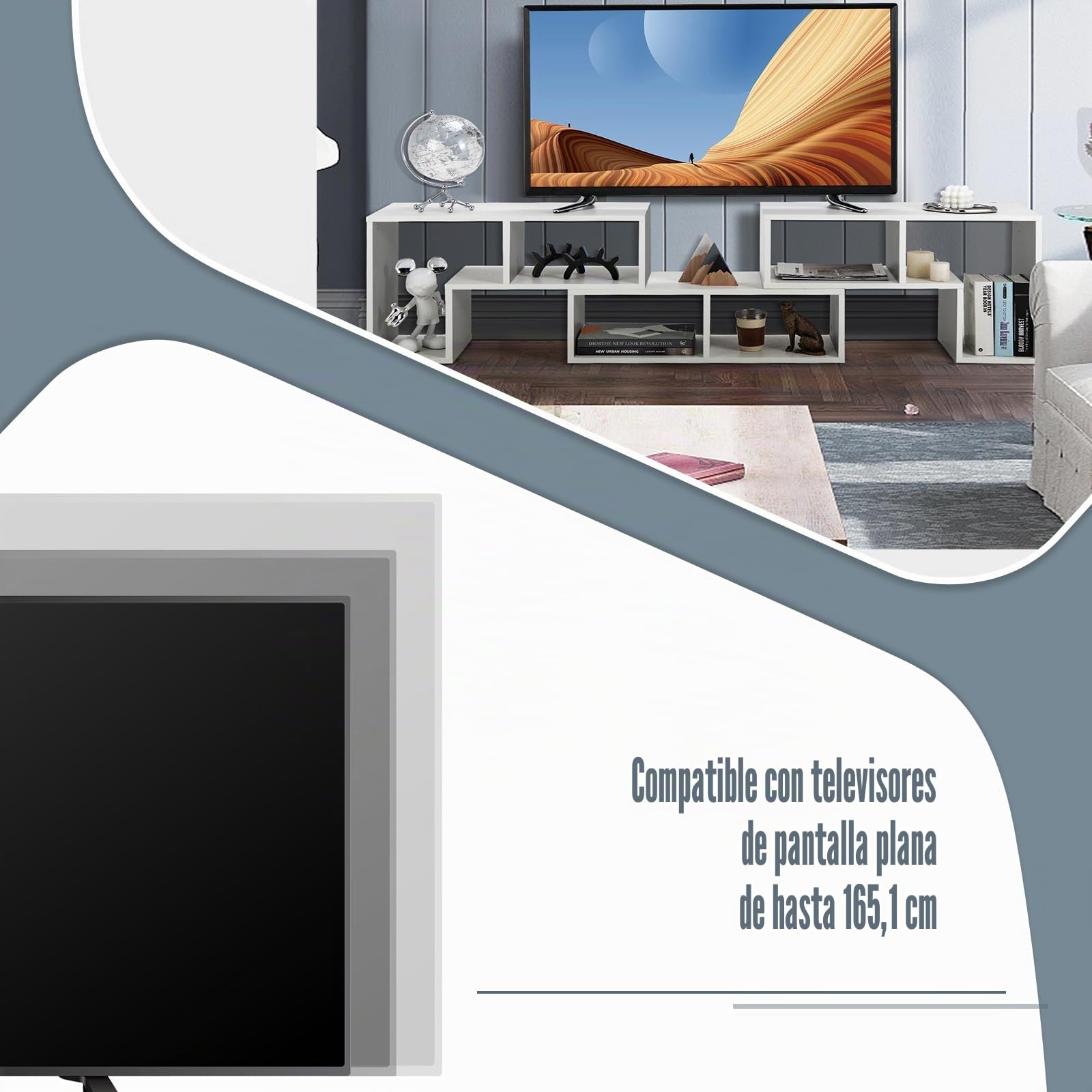 KOMFOTTEU Mueble TV Salón Combinable con 3 Piezas, Mueble Bajo para Televisión de hasta 65 Pulgadas, Armario de Televisor Multifuncional con Estantes Abiertos, Cómoda para TV (White)