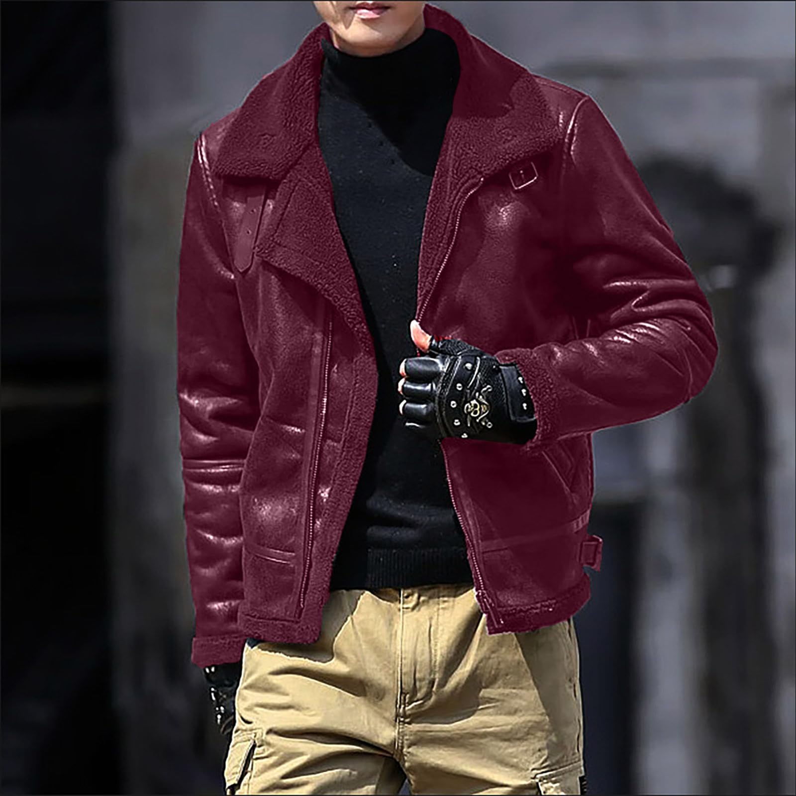 NUSGEAR Chaqueta de cuero Hombre Otoño Invierno Moda Abrigo Chaqueta Deportivo PU bomber cremallera impermeable moto bolsillo Outwear Tops cálida gótico punk Clásico Talla grande 2024