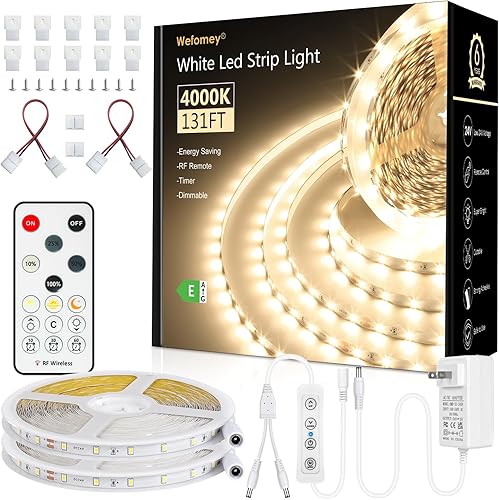 Miniatura 9 de Tira de luces LED blancas, tira de luces LED regulables de 24 V de 131 pies, 6500 K, luz blanca brillante, cinta de luces flexibles para