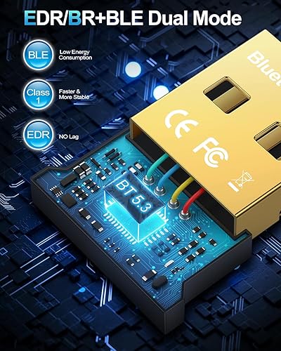 Miniatura 2 de ZEXMTE Adaptador Bluetooth USB para PC, receptor Bluetooth 5.3 EDR y BLE, Plug and Play para computadora de escritorio, portátil, teclado, ratón
