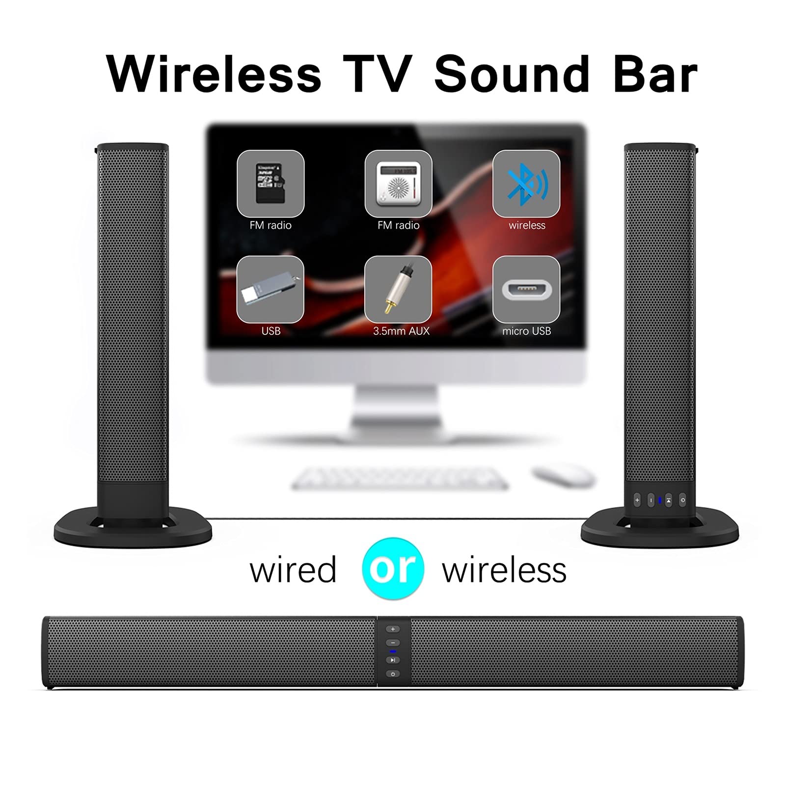 Barra de sonido BS-36 Altavoces Bluetooth inalámbricos Barras de sonido TV Barra de sonido desmontable Cine en casa Métodos de conexión dual para TV PC Smartphone