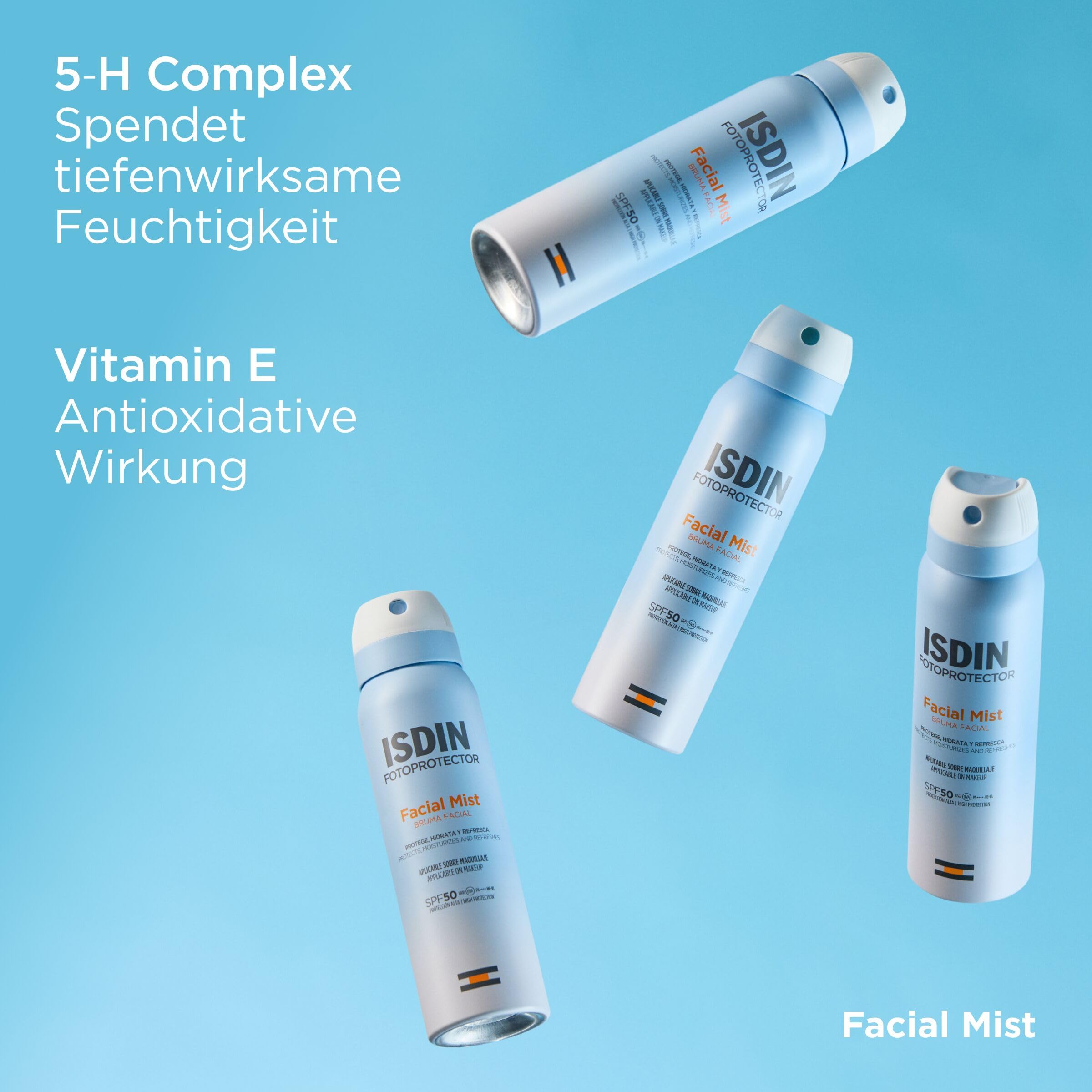 ISDIN Facial Mist SPF 50 (100 ml) | Ultradünner und unsichtbarer Sonnennebel für Gesicht | schützt, befeuchtet und fixiert das Make-up | Strahlender Haut-Effekt | wasserabweisend | geeignet für