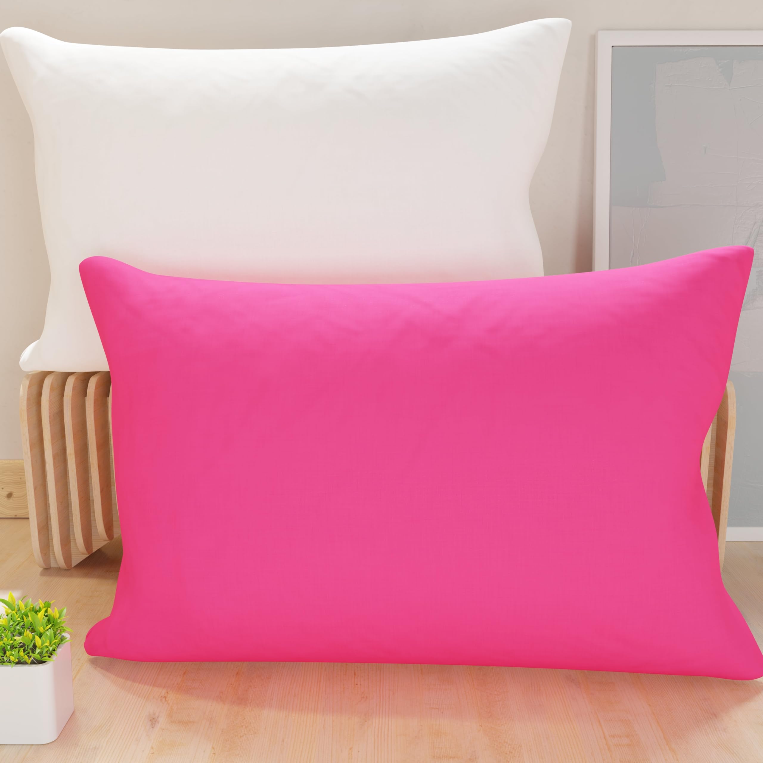 PETTI Artigiani Italiani - Pair of Pillow Cases 60 x 40 cm in Microfibre, Pillows for Bedroom Furniture, Sofa, Set of 2 Cushion Covers, Reversible Pillowcase Fuchsia White โ image 1