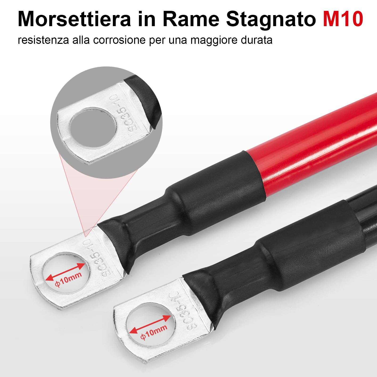 Cavi Batteria Auto 35mm2, Cavo Auto Batteria 2AWG 100cm, Filo di Rame Senza Ossigeno, Corrente Massima 150A, Tensione Nominale 450V, 35mm² Cavi Batteria Camper 12V 24V