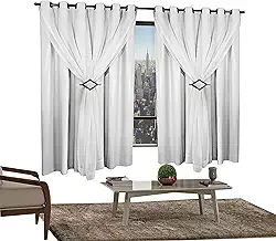Cortina Corta Luz 2,00m X 1,80m 100% Blackout Com Voil Branco Para Sala Ou Quarto Varão Simples