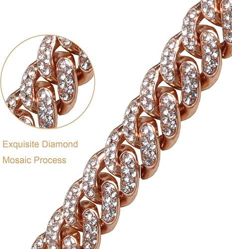 Miniatura 2 de Collar de metal con cadena de oro rosa para perro, 0.394 pulgadas de ancho, collar de aleación de diamante cubano, lindo collar de moda para