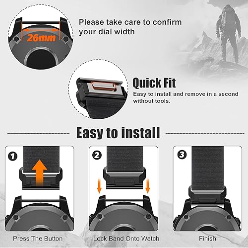 Miniatura 3 de ANCOOL Fenix 7X6X5X Band, correas de nailon de 1.024 in de fácil ajuste compatibles con Garmin Fenix 35X Plus6X ProTactix DeltaEnduro 2 bandas