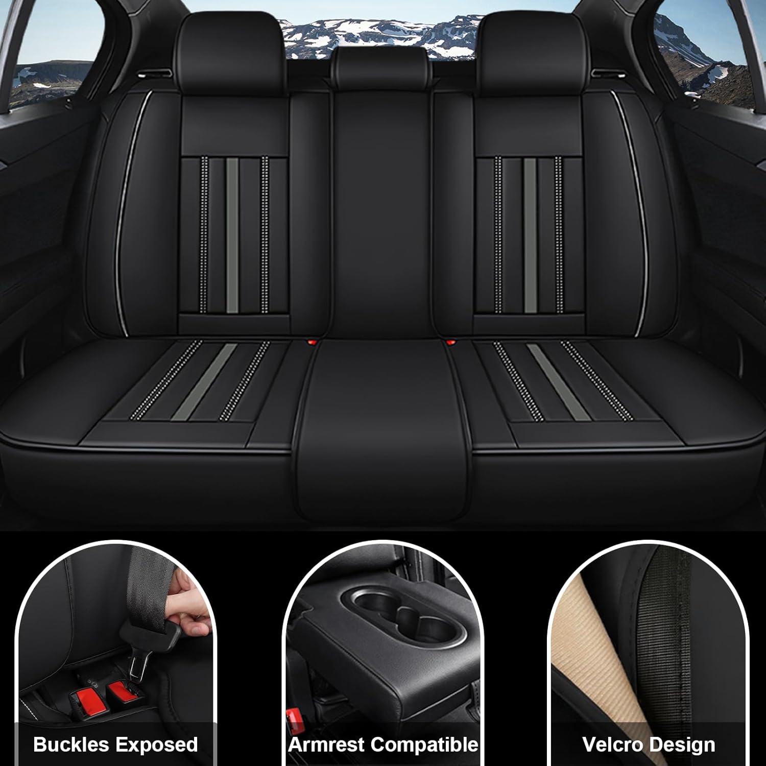 Full Set for Honda Element Car Seat Covers 2003-2011, Waterproof Nappa Leather Car Seat Protector, Anti-Slip and Comfortable Car Seat Cover&Accessories(5 Seats/Black Gray)