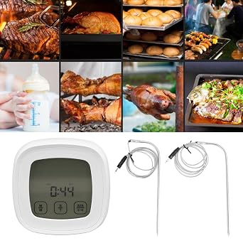 Digital Meat Thermometer, 2 Probes Convertible Temperature Digital Food Thermometer with Touch Screen, Settable Time Instant Read Food Thermometer for Kitchen, Outdoor Grilling BBQ