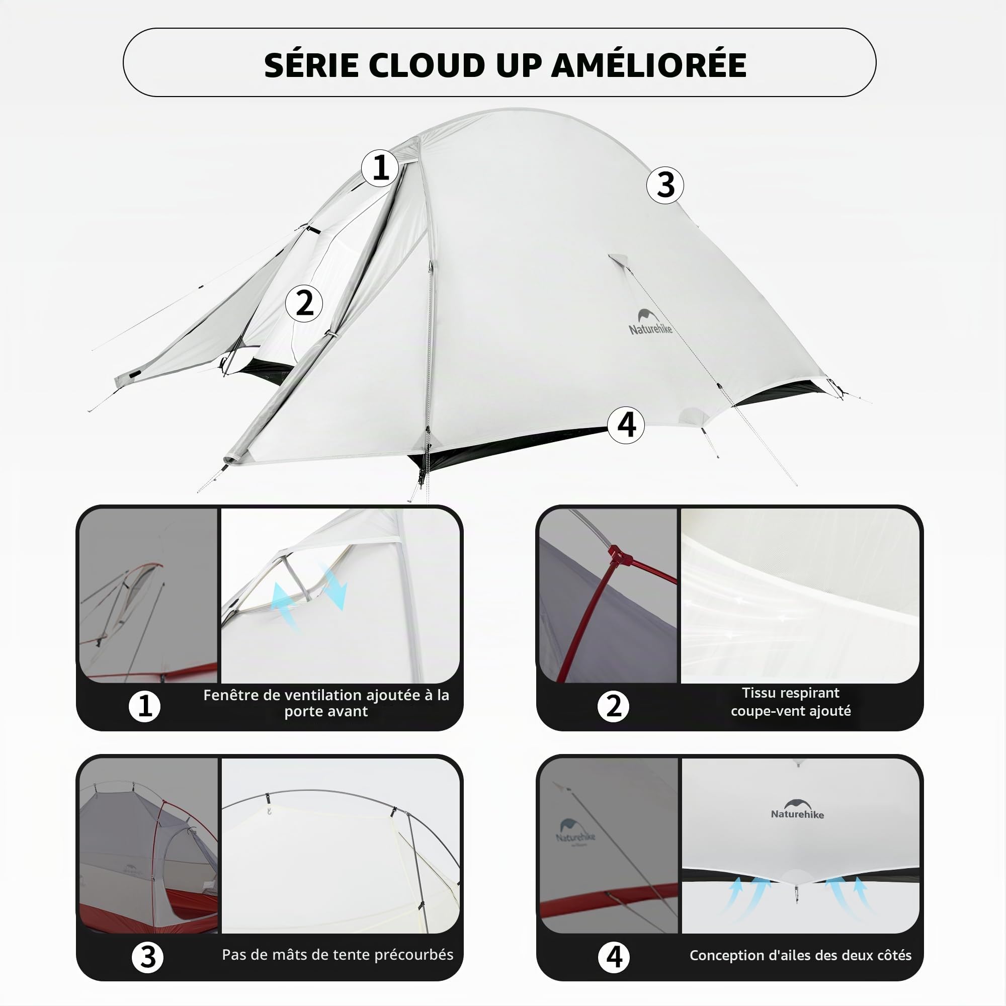 Naturehike Cloud Up Pro Tente 2 Personnes Tente de Camping Légère, Facile à Monter Tente Dôme Coupe-Vent & Imperméable pour Voyage en Extérieur Trekking