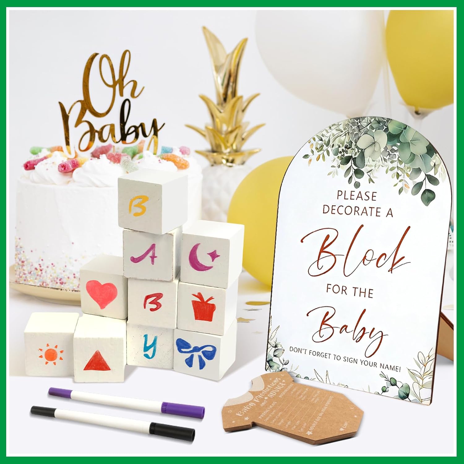 Fayoo 134 Pcs Wood Blocks to Decorate, Wood Games Kit with Wooden Blocks Prediction and Advice Card Clothes Pins Storage Box Game Sign Markers(White)