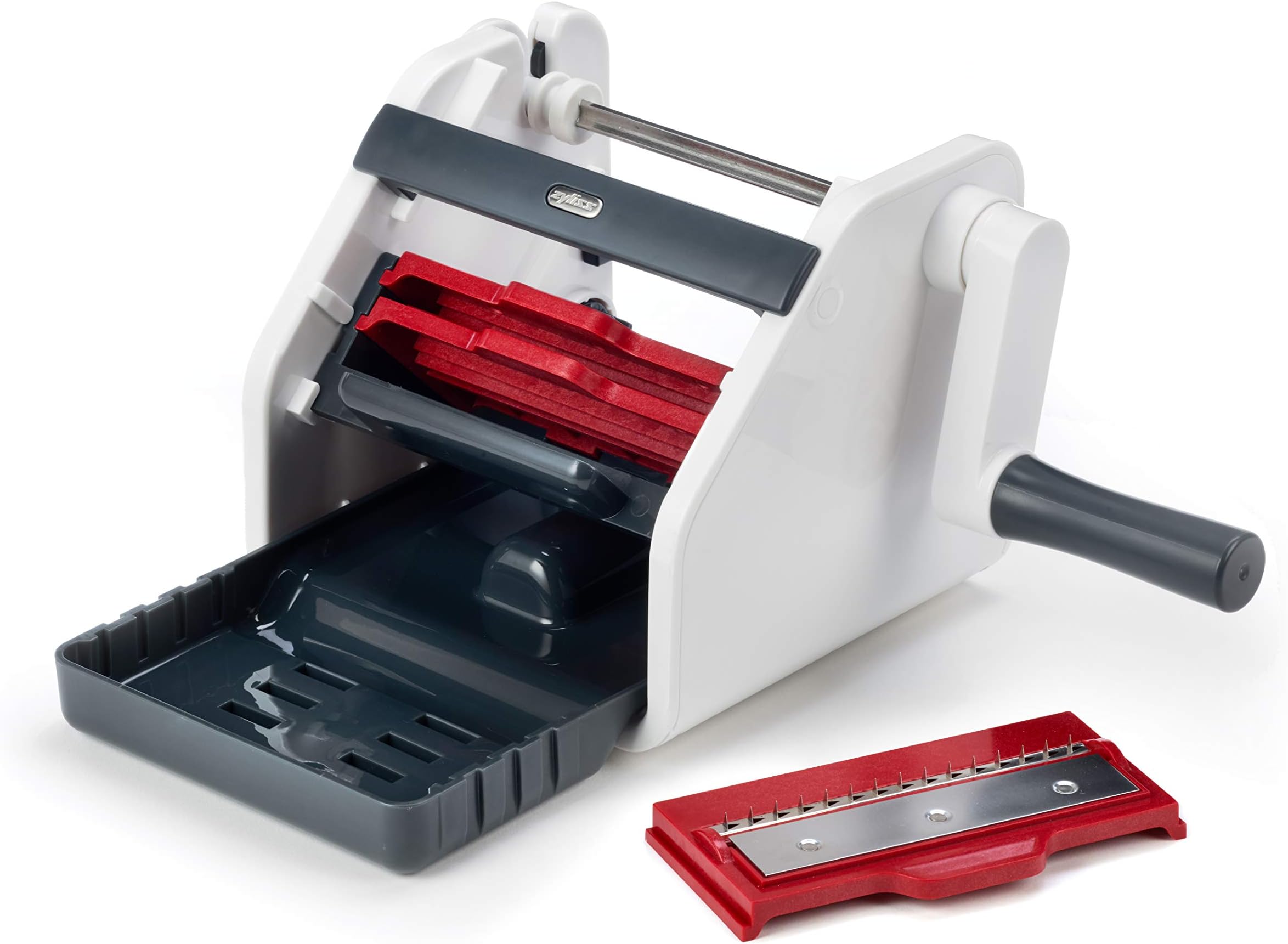 Zyliss E900048 SpiraSlice, Plastic/Stainless Steel, White/Red, Vegetable Slicer/Vegetable Spirals, Sheets & Ribbons/Spiral Cutter/Food Slicer, Includes Recipe Booklet, 5 Year Guarantee