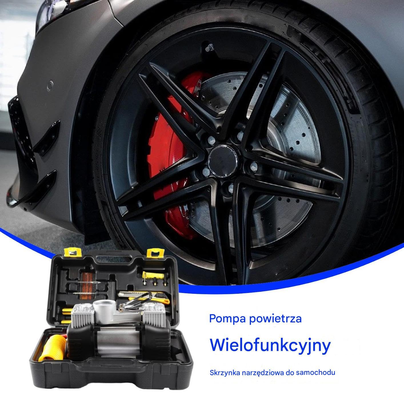 Skrzynka Narzędziowa Z Kompresorem Powietrza Pompa Powietrza 12V Do | Wyposażenie Warsztatowe Samochodowe Do Samochodu Roweru Motocykla Kampera Kampingu Garażu Warsztatu Gospodarstwa
