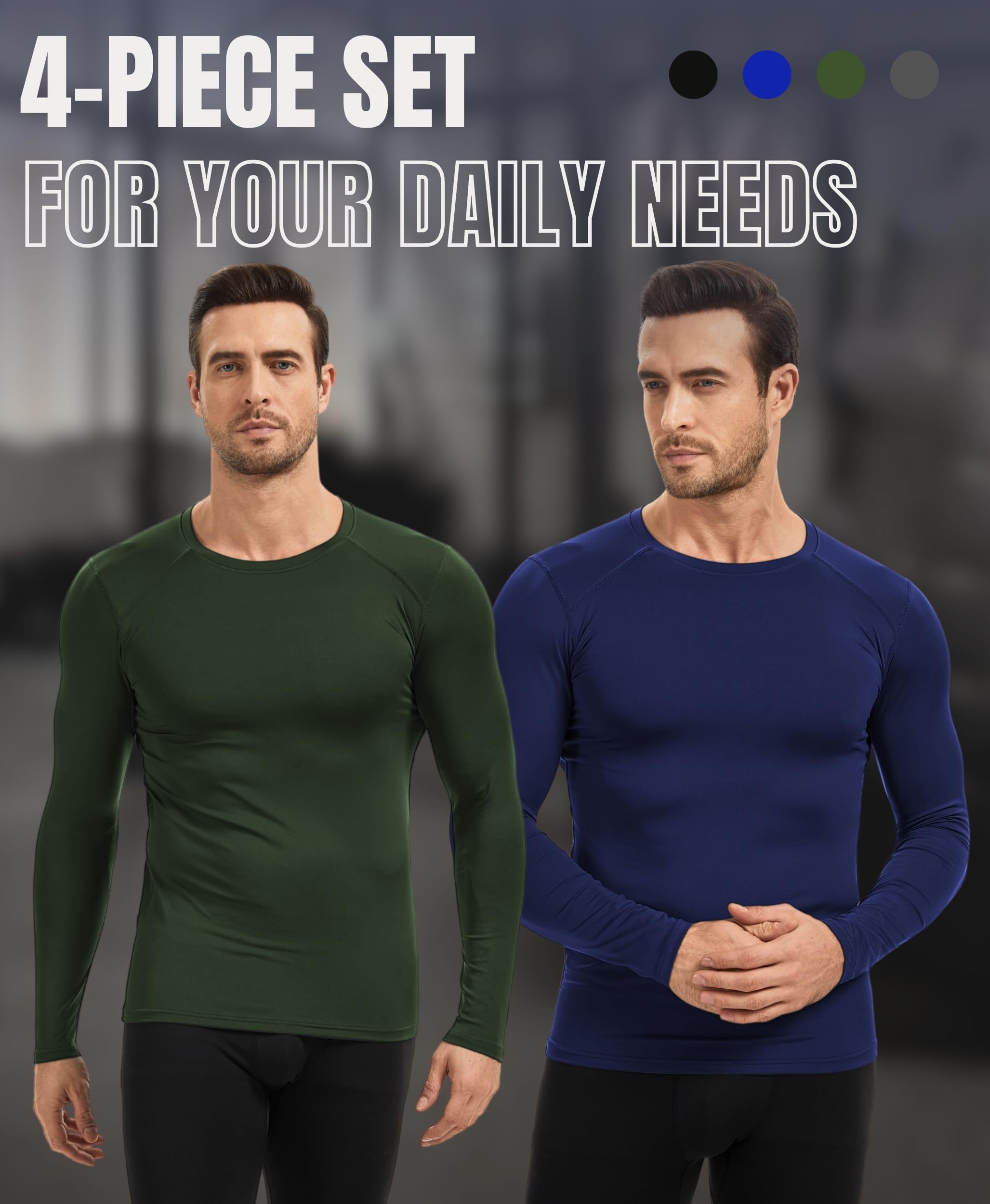 AMZSPORT 2 Pezzi Maglia Compressione Uomo Maglietta Termica Manica Lunga Maglie Sportiva Shirts Traspirante da Asciugatura Rapida Camicia Fitness Palestra