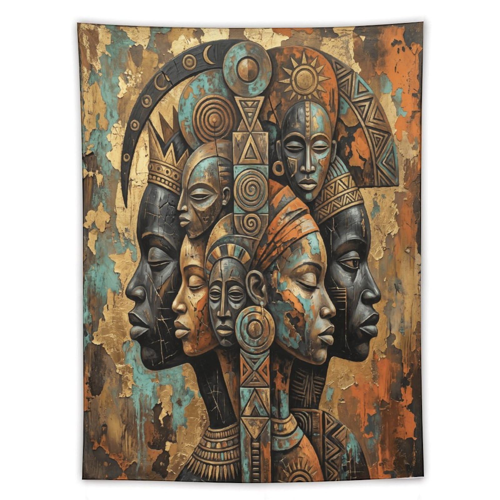 H3B8U2Y5 Geometric African Faces Wall Tapestry, Geometric Art, Dorm Room