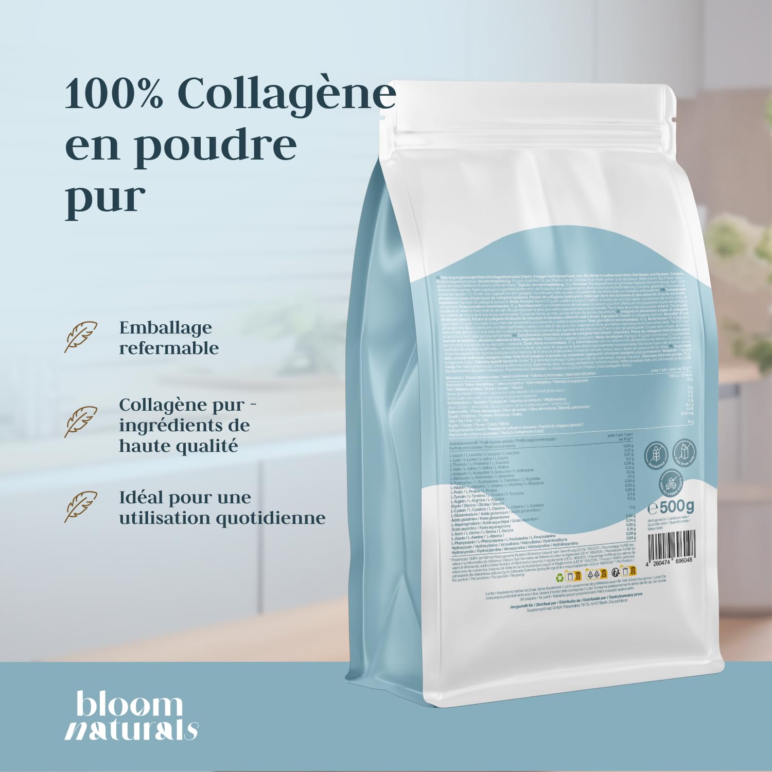 Collagène Marin Poudre – 500 g (50 portions) | Collagene, Fabriqué en Allemagne, testé en laboratoire