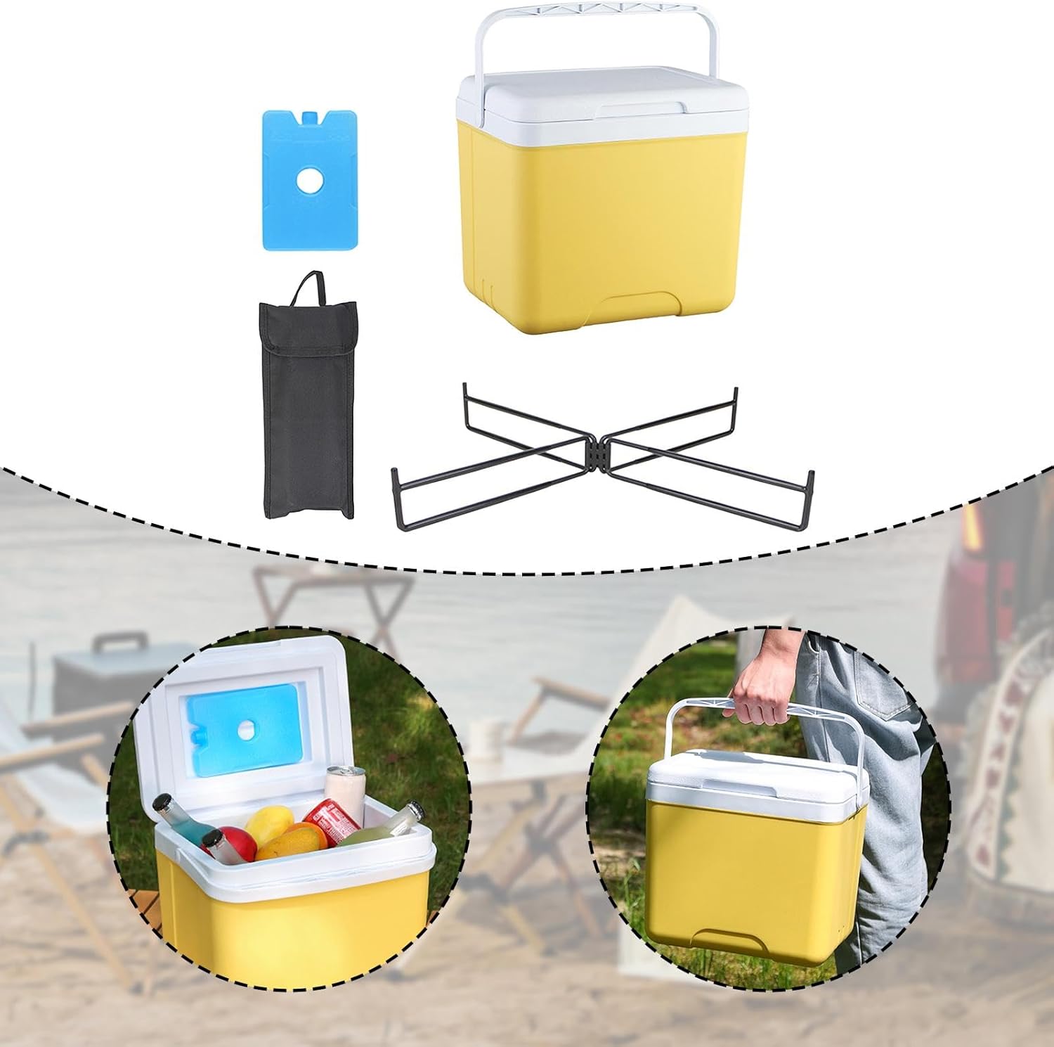 Ｐｒａｓｋｕ 保冷庫セット1点式ポータブルクーラーボックスBBQキャンプピクニックビーチフィッシング用折りたたみスタンド付き