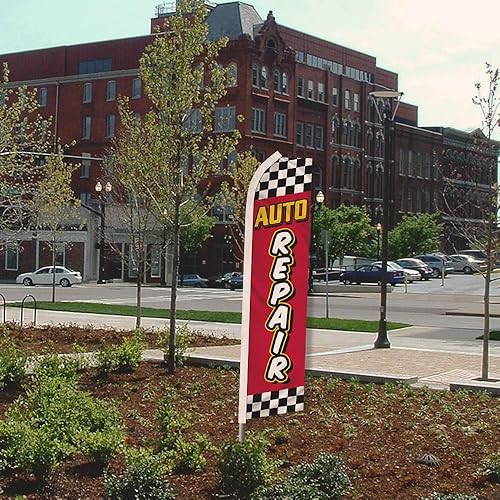 Miniatura 4 de Kit de bandera y poste publicitario de Swooper rojo y amarillo de reparación de automóviles, perfecto para tiendas de rendimiento, mecánica,