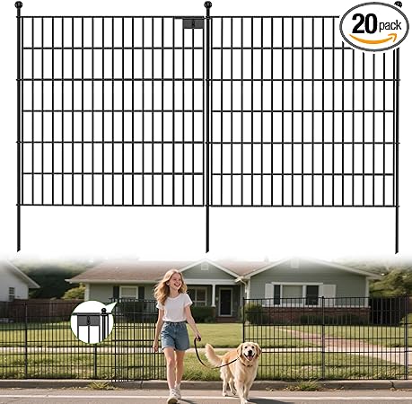 Land Guard 20 Panels No Dig Decorative Garden Fence with Gate for Yard, 30 in(H) x 50 ft(L) Removable Dog Fence Outdoor for Yard, Rustproof Metal Animal Barrier Ground Stakes