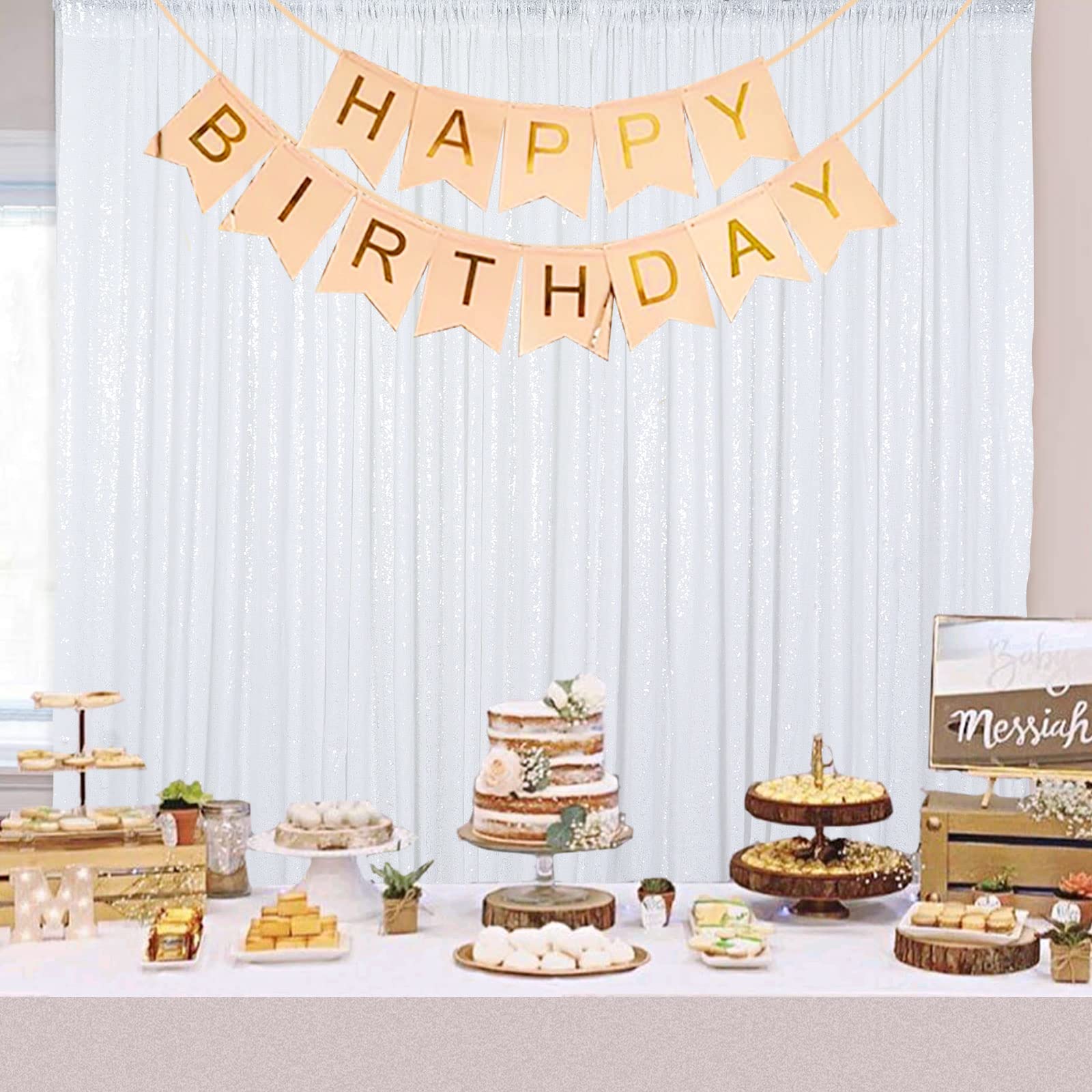 ShinyBeautyWhite Glitter Backdrop 5x9ft Backdrop Curtain for Parties Photo Backdrop White Sequin Backdrop Curtainfor Photography Gender Reveal Backdrop Birthday Backdrop for Kids