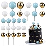 Gyufise 30Pcs Ball Cake Topper Ball Cake Picks Colorful Pearl Ball Shaped Cupcake Insert Cake Topper for Bear Theme Birthday Party Favors Wedding Decoration Supplies Blue White Gold