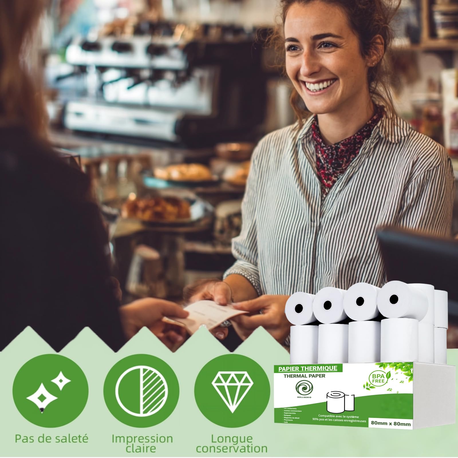 60 Bobina Rollos térmicos 80x80mm papel para caja registradora, terminal POS,impresora EPOS