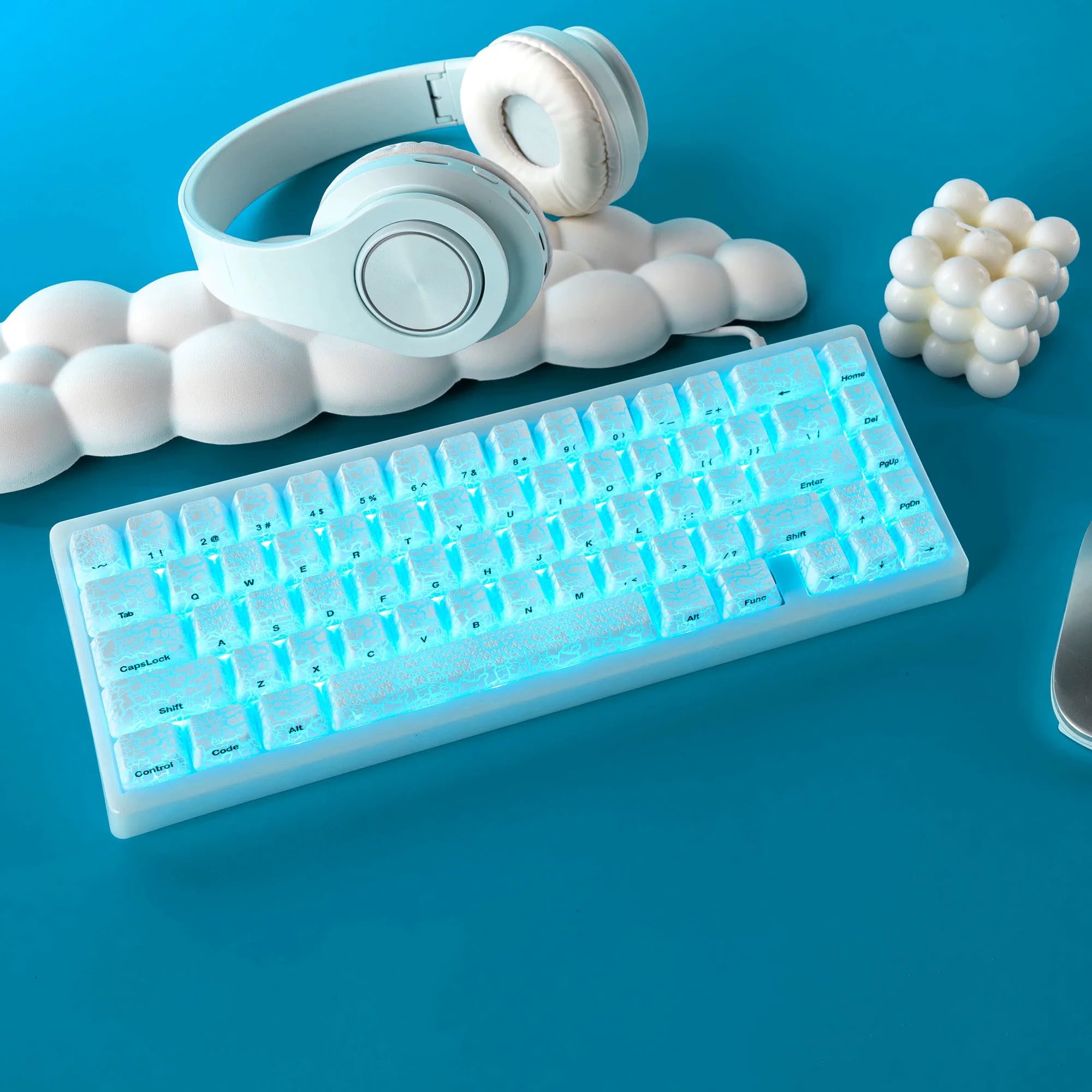 Czarno-białe pęknięcie lodu 123 klawisze profil MDA Shine Through PC Side Print Keycap kreatywne nowatorskie klawisze do klawiatur mechanicznych MX (Ice Crack White)