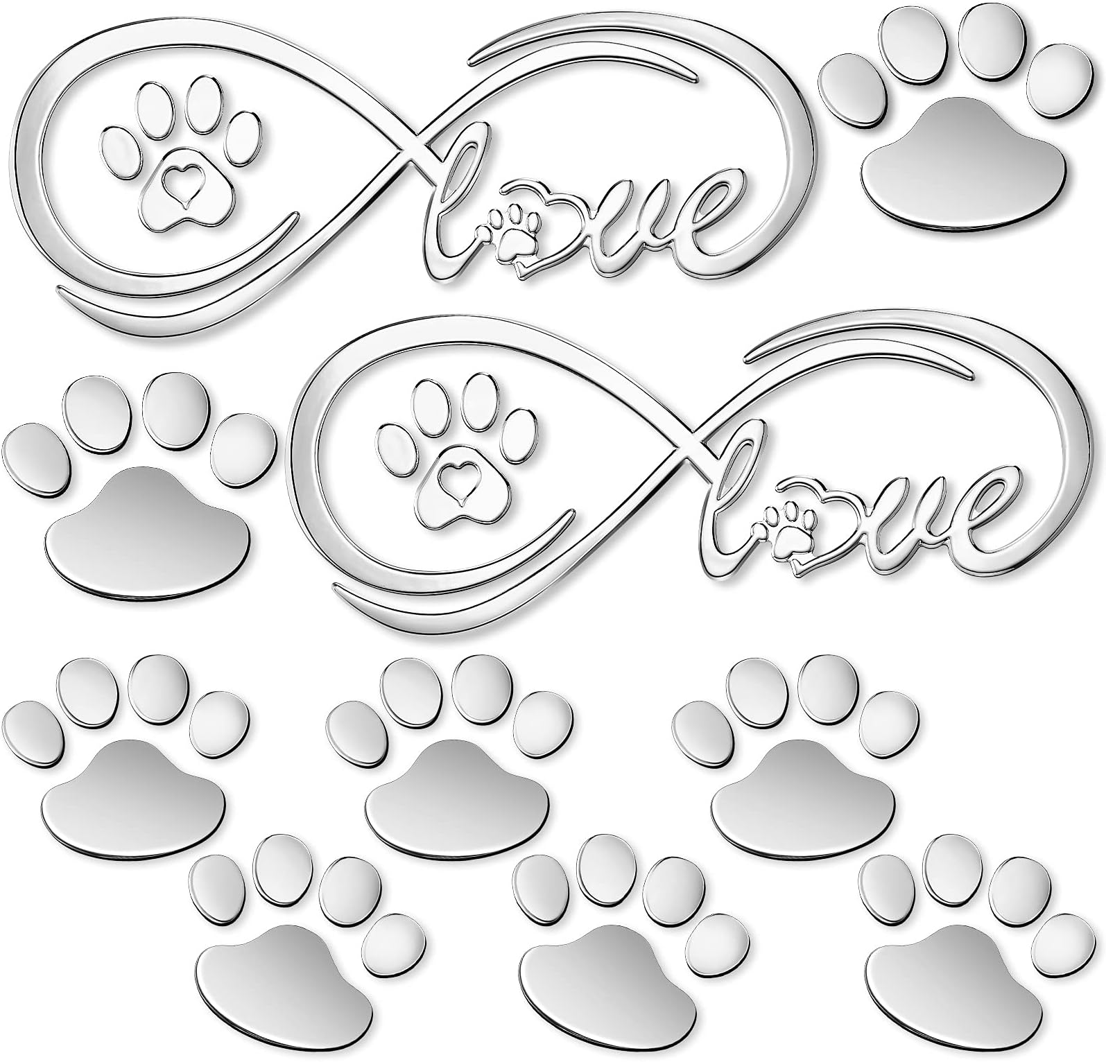 Frienda 10 Pcs 3D Paw Print Car Decals Window Decal Heart Paw Car Sticker Dog Footprint Self Adhesive Decoration Bumper Window Laptops Luggage Interior Accessories Decor