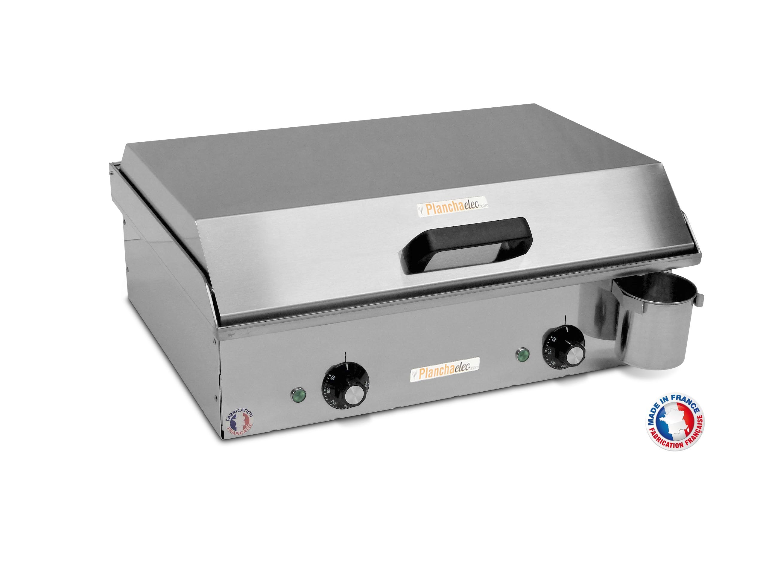 PLANCHAELEC - Pack Complet Plancha Electrique NEO E530-2400W - Chariot + Accessoires - Inox - Thermostat Réglable - 8 Personnes - Made In France - L53 X P43 X H18 cm