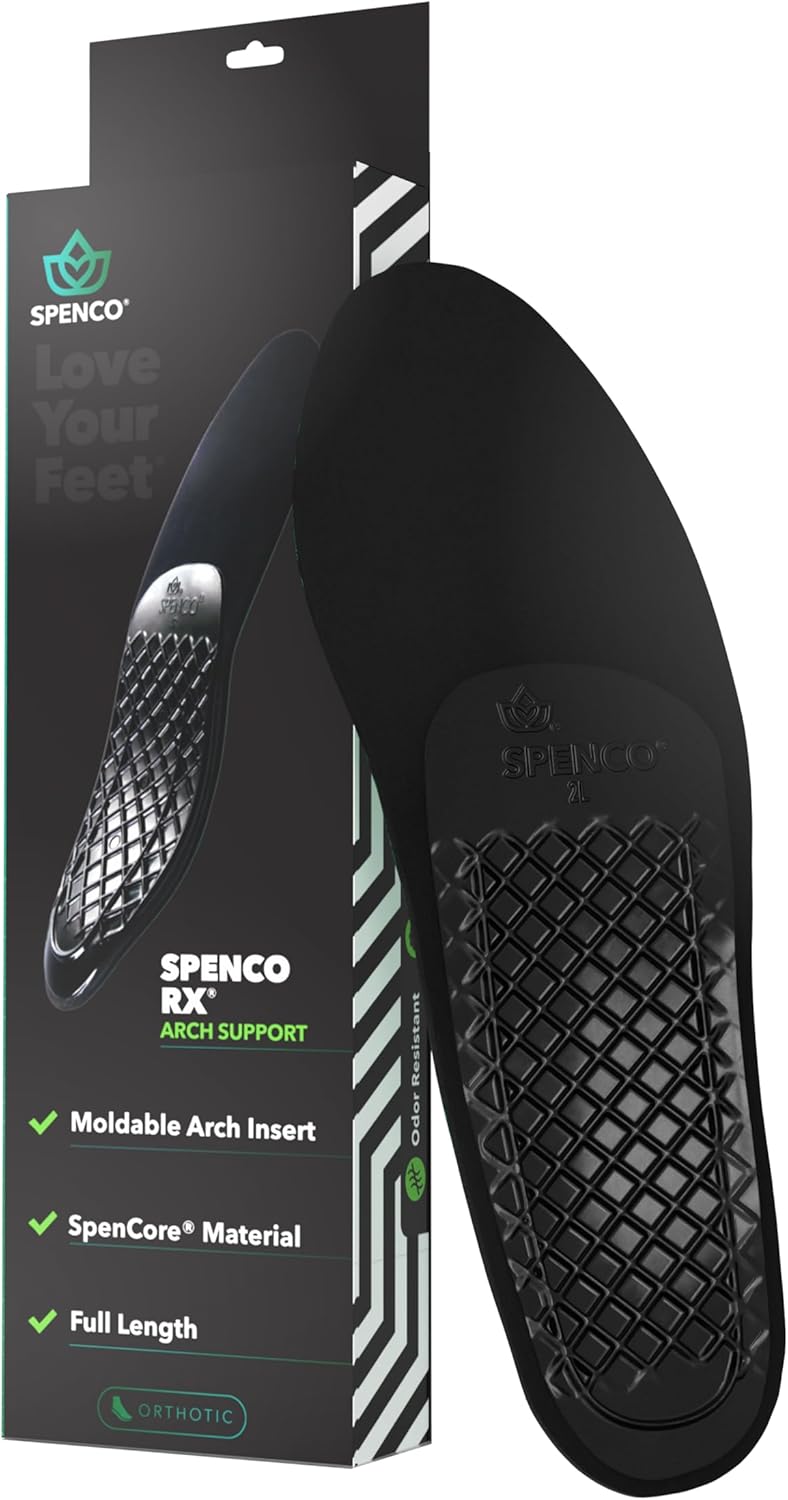 Spenco Rx Arch Support - Lightweight, Orthotic Shoe Inserts with 4-Way Stretch Fabric & SpenCore Layer for Shock Absorption, Odor Control & All-Day Comfort & Stability - Fits Most Shoes Women's 9-10.5/Men's 8-9.5