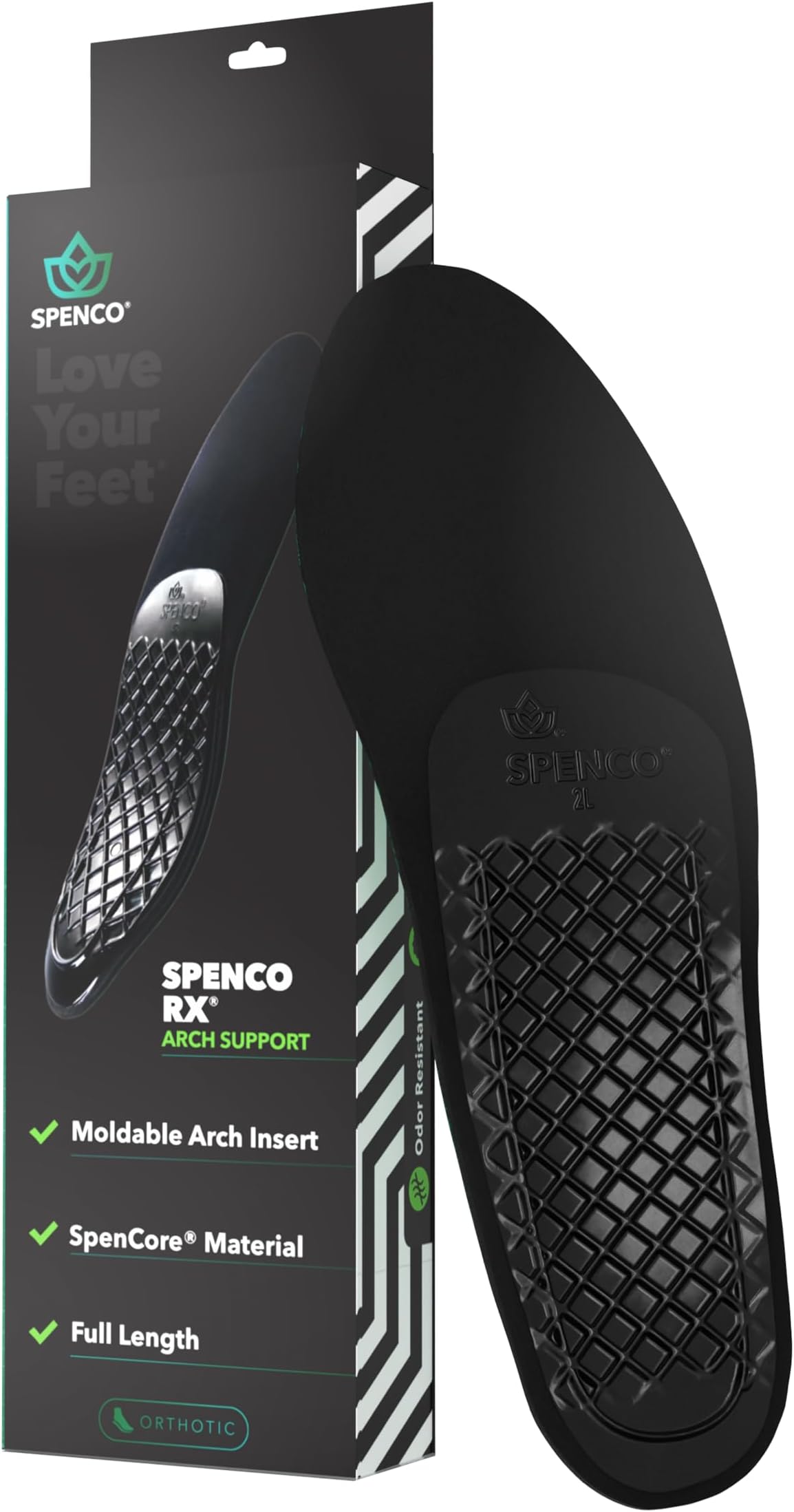 Rx Arch Support - Lightweight, Orthotic Shoe Inserts with 4-Way Stretch Fabric & SpenCore Layer for Shock Absorption, Odor Control & All-Day Comfort & Stability - Fits Most Shoes
