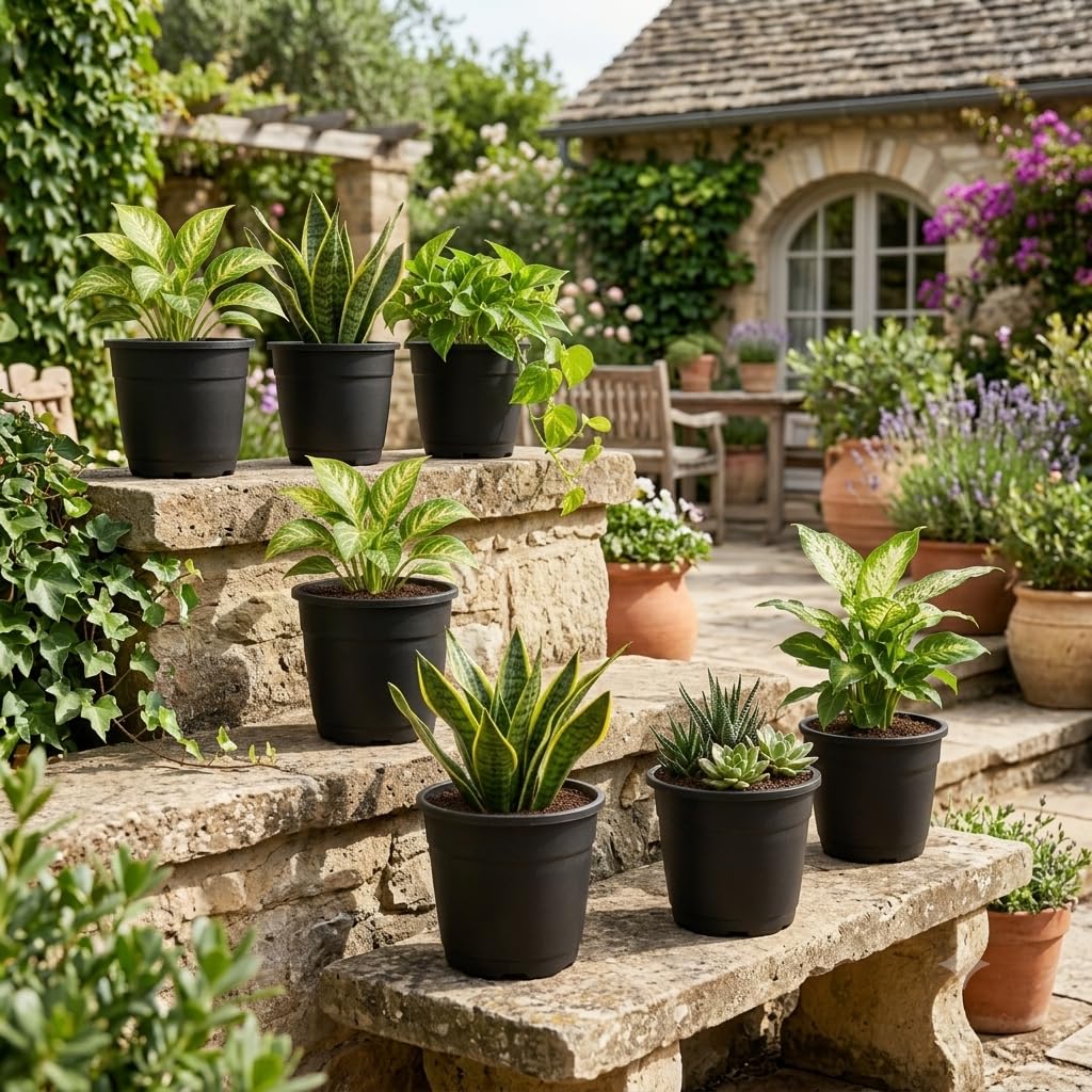 5 Inch Black Plastic Planter Pot, Set of 10 | Indoor Outdoor, Garden Pot-image-9