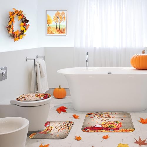 Miniatura 6 de Juego de 3 alfombras y tapetes de baño de calabazas de Halloween, tapetes de baño de terror espeluznante antideslizantes, tapete de baño de espuma