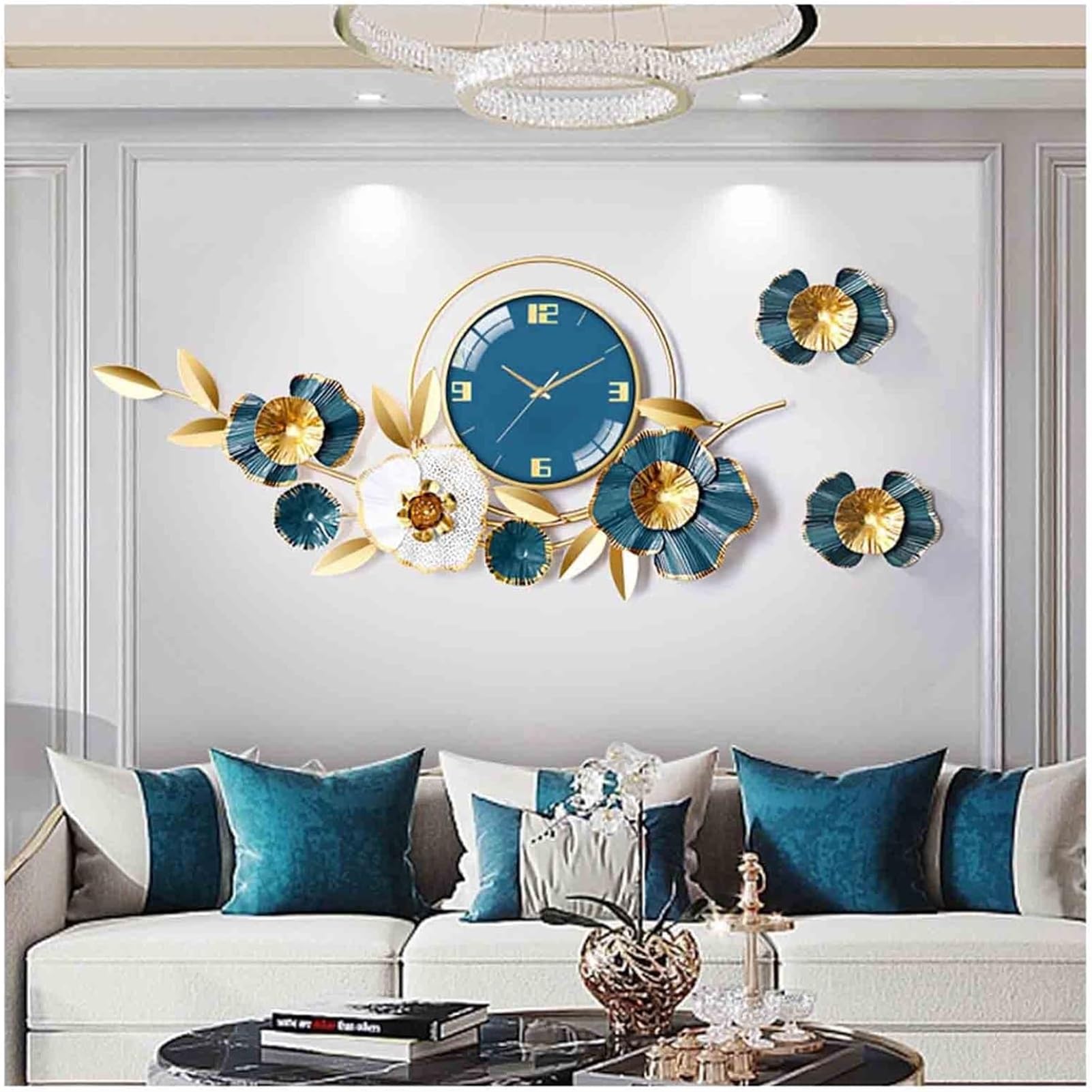 Grand horloge murale design ginkgo en fer forge d'art mural luxueux