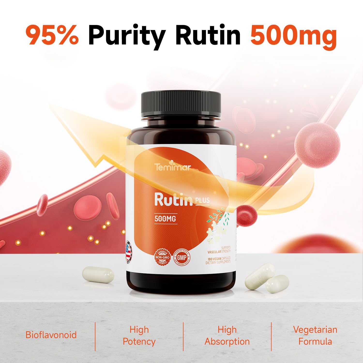 Rutin 500mg Supplement, Flavonoids Supplements from Sophora Japonica, Supports Vascular Health & Antioxidents, Non-GMO, Gluten-Free, Made in USA, 180 Vegan Capsules — Amazon image 5