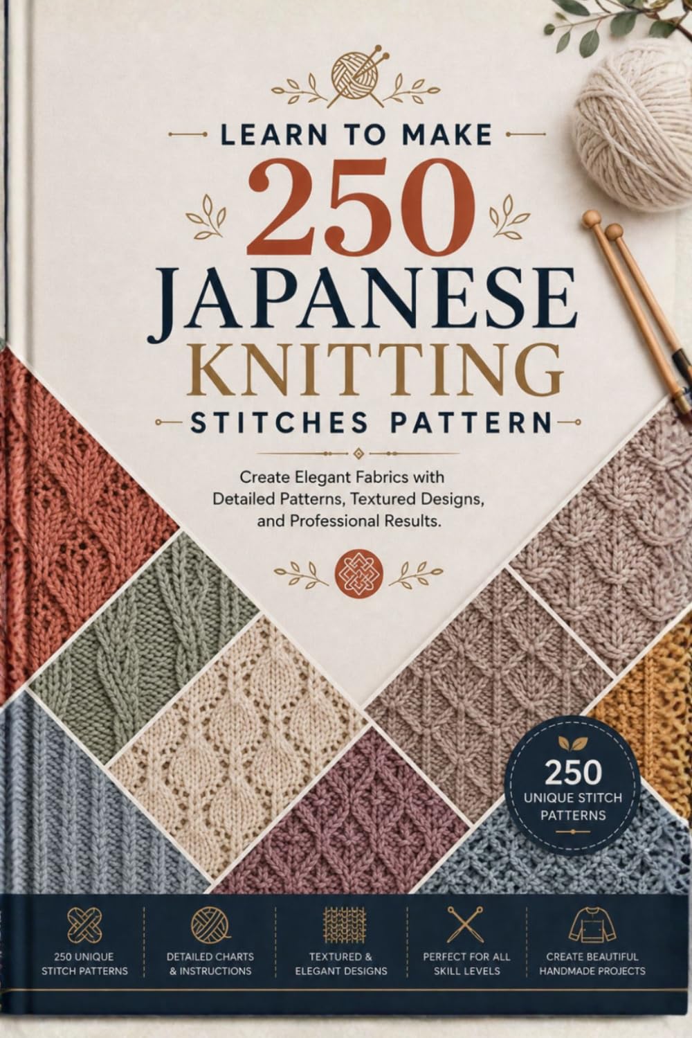 Learn to Make 250 Japanese Knitting Stitch Patterns: Create Elegant Fabrics with Detailed Patterns, Textured Designs, and Professional Results