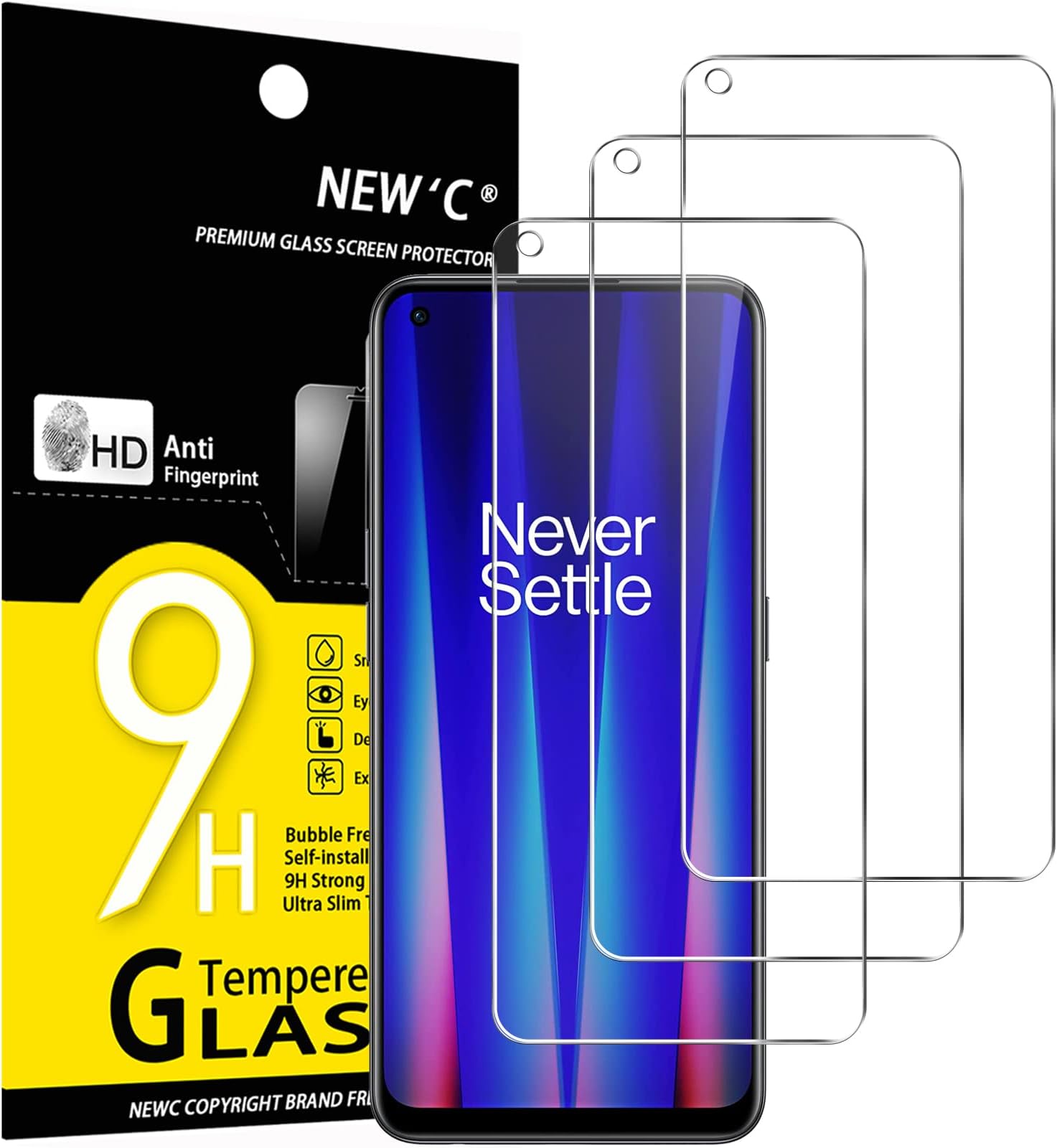 NEW'C3 Pack Designed for OnePlus Nord CE 2 5G, Screen Protector Tempered Glass, Case Friendly Anti Scratch Bubble Free Ultra Resistant