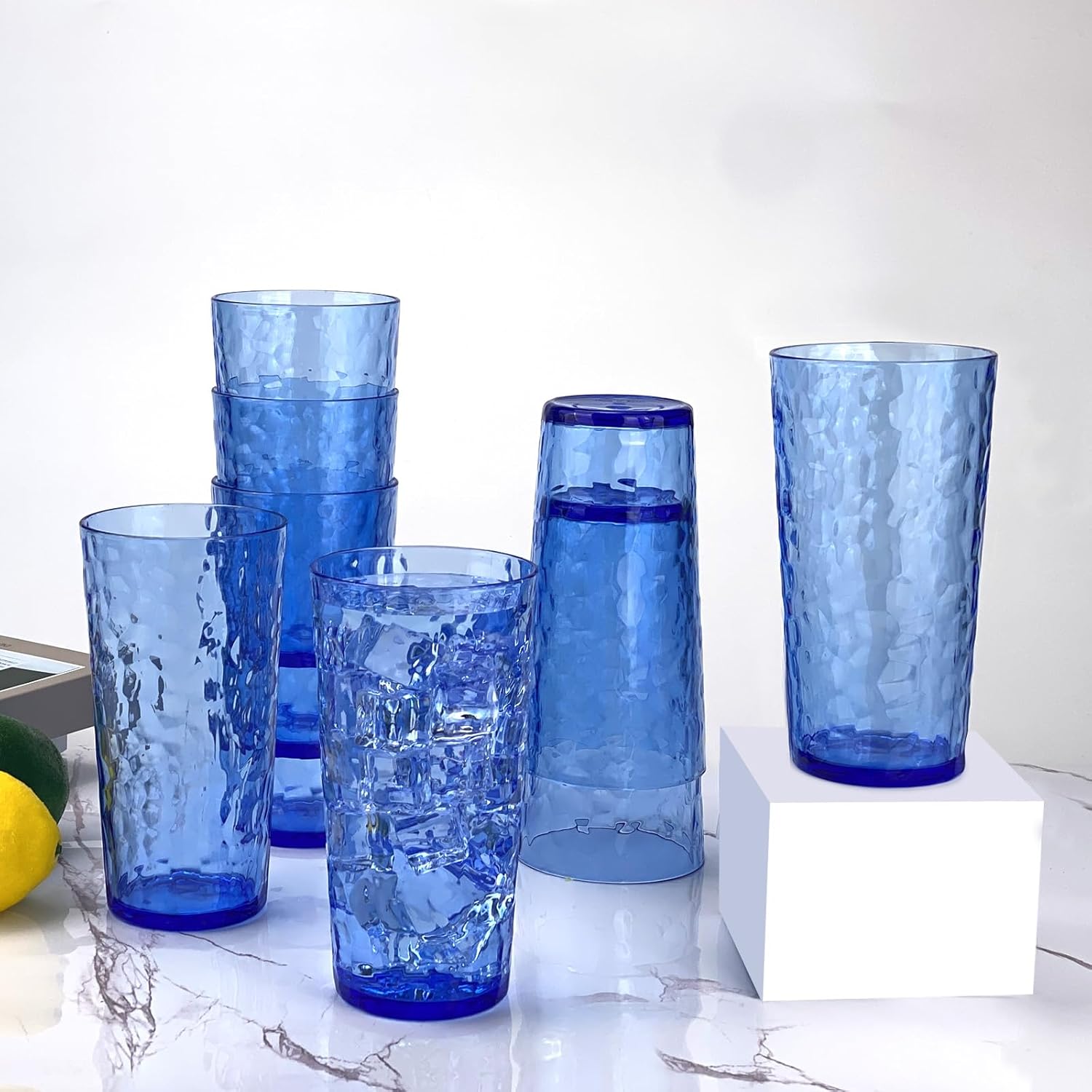 Yalin 24-Ounce Plastic Tumbler Acrylic Drinking Glasses, Reusable Plastic Cups, Stackable, BPA-Free, Shatter Proof, Dishwasher Safe, Set of 8 (Blue) - Image 5