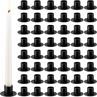 48 Pcs Black Taper Candle Holders Bulk for Wedding Pillar Candles Metal Taper Candlesticks Holders Centerpieces Short Candle Stick Holder Dinner Decor for Party Anniversary Dinning Table Gift