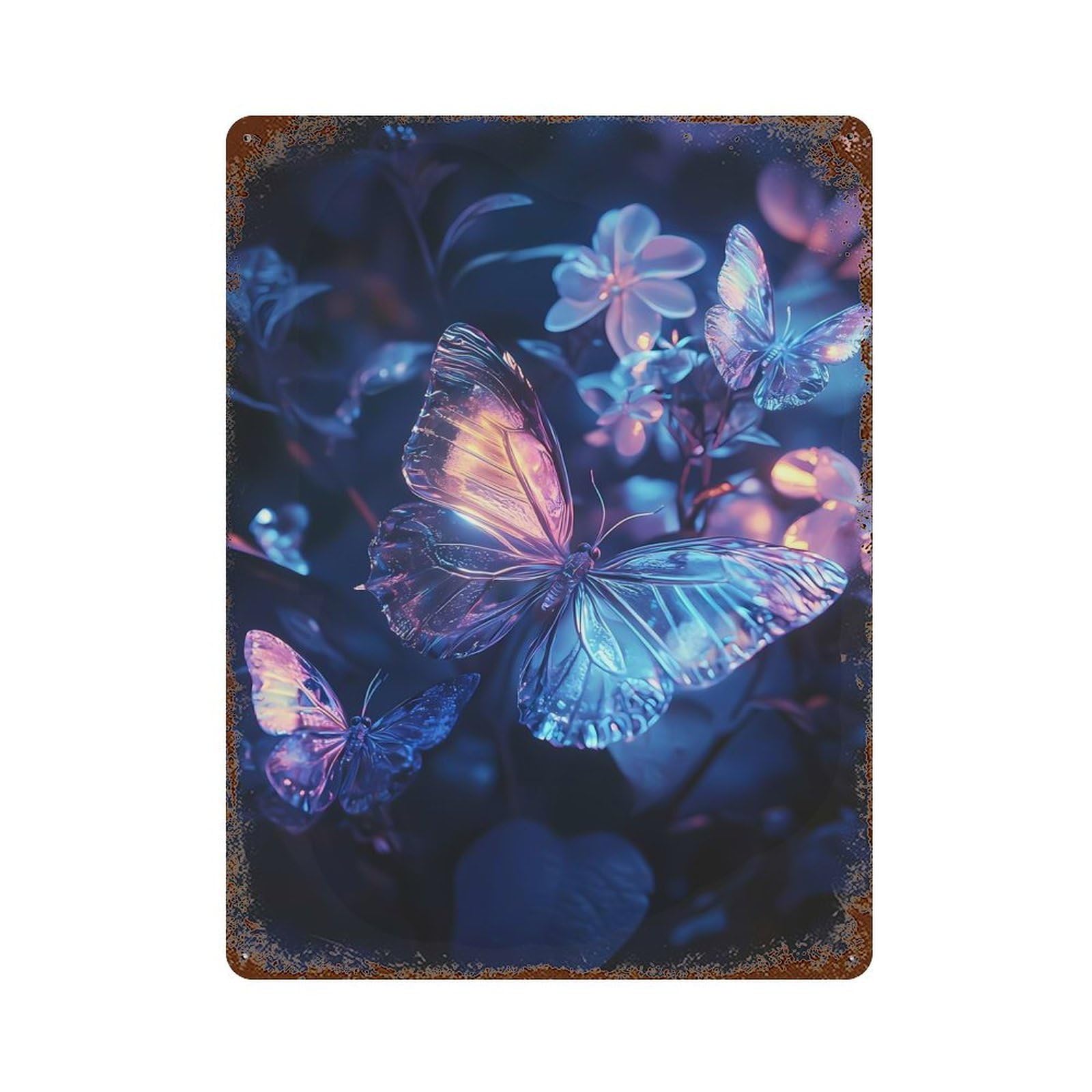 Glowing Butterflies Rusty Metal Tin Sign 15.7"x11.8", Ideal for Pub, Kitchen And Man Cave Decor