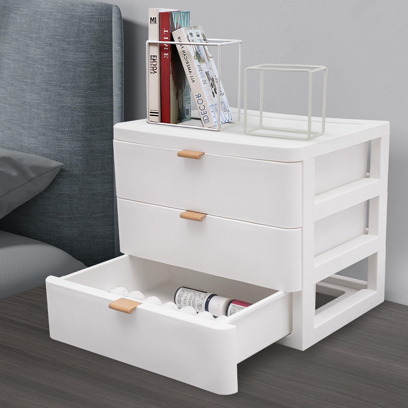 JINPRDAMZ Cassettiera da scrivania con cassetto, organizer da scrivania a 3 strati, organizer in plastica per casa, bagno, organizzatore cosmetico, bianco