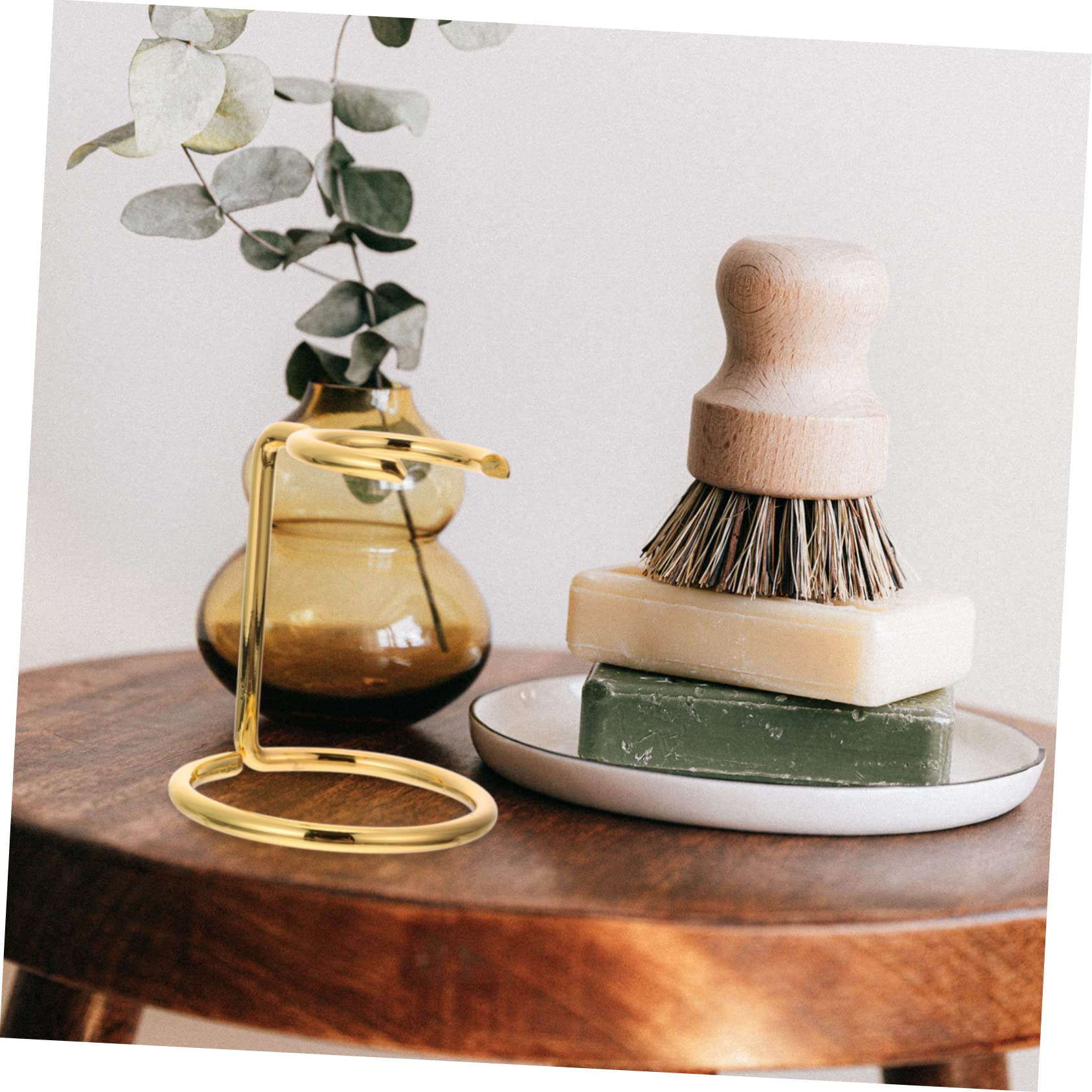 minkissy 2pcs Shaving Brush Stand Shaving Razor Base Stand Metal Storage Rack Daily Use