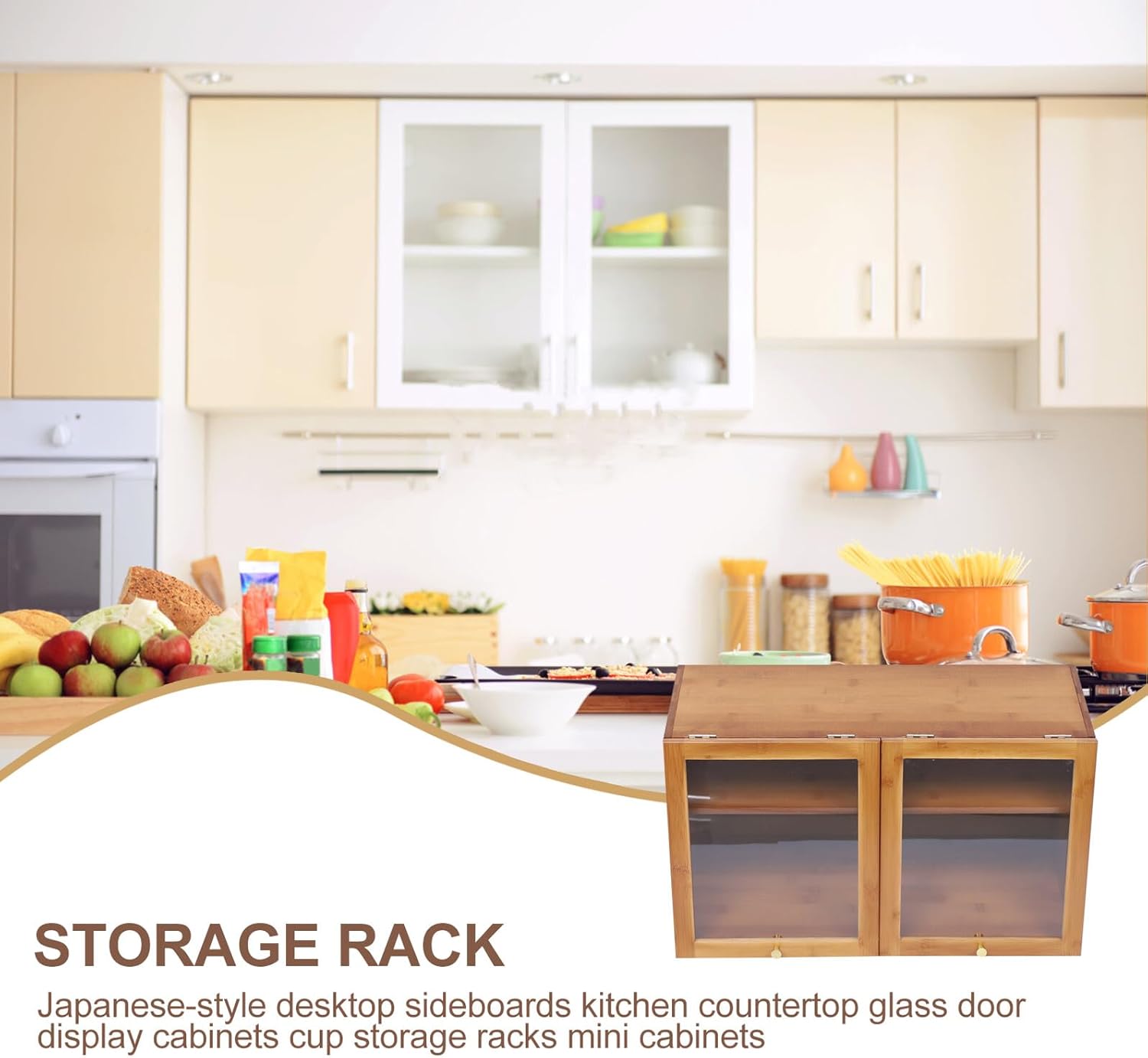 ERINGOGO Kitchen Sideboard Storage Cabinet with Two Doors, 59.6×29×33.5cm Tea Color Mini Display Cabinet for Dining Room and Household Organization