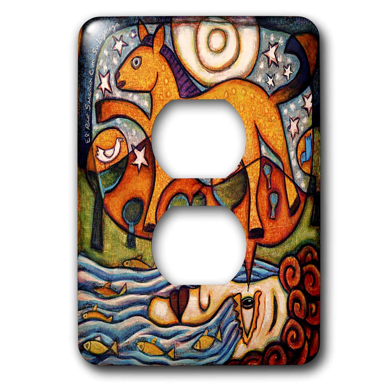 Embellecedor enchufe doble de guepardos surrealistas y arte colorido decorativo de pared