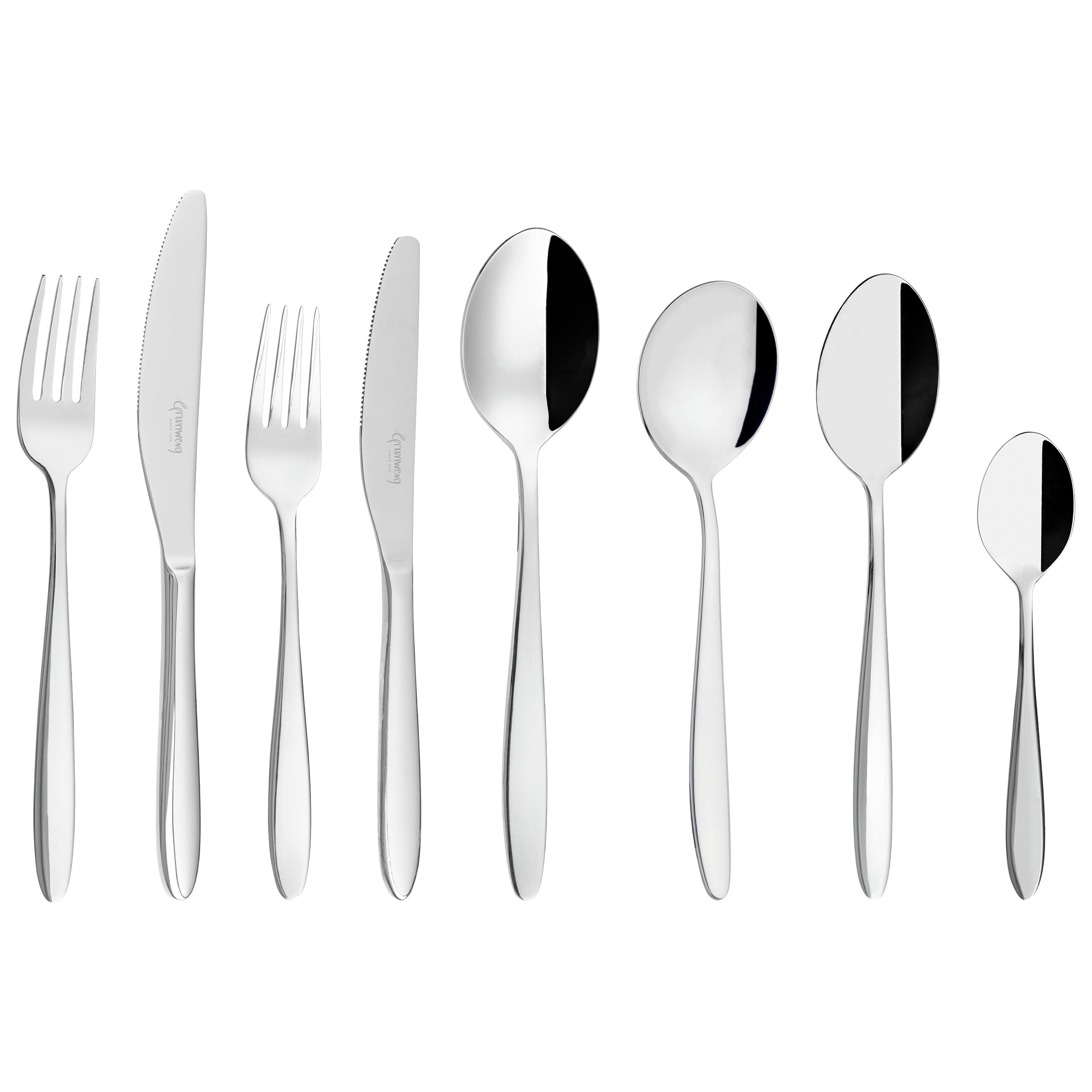 Grunwerg Balmoral 44 Piece Boxed Mirror Cutlery Set, 18/10 Stainless Steel, 6 x Table Knives, Forks, Dessert Spoons, Soup Spoons, Teaspoons, Tablespoons, Silver