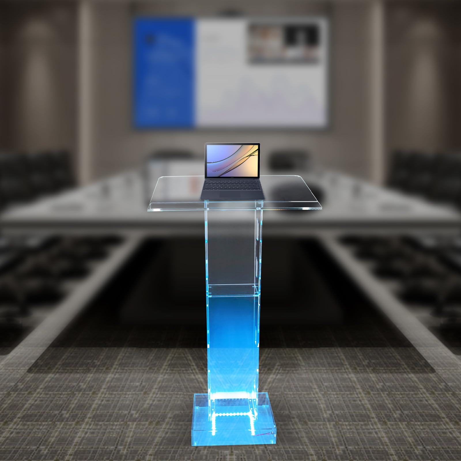 Podium - Leggio da scrivania in piedi, con luce LED blu, per scuole, chiese, messaggi, matrimoni, discorsi, podio